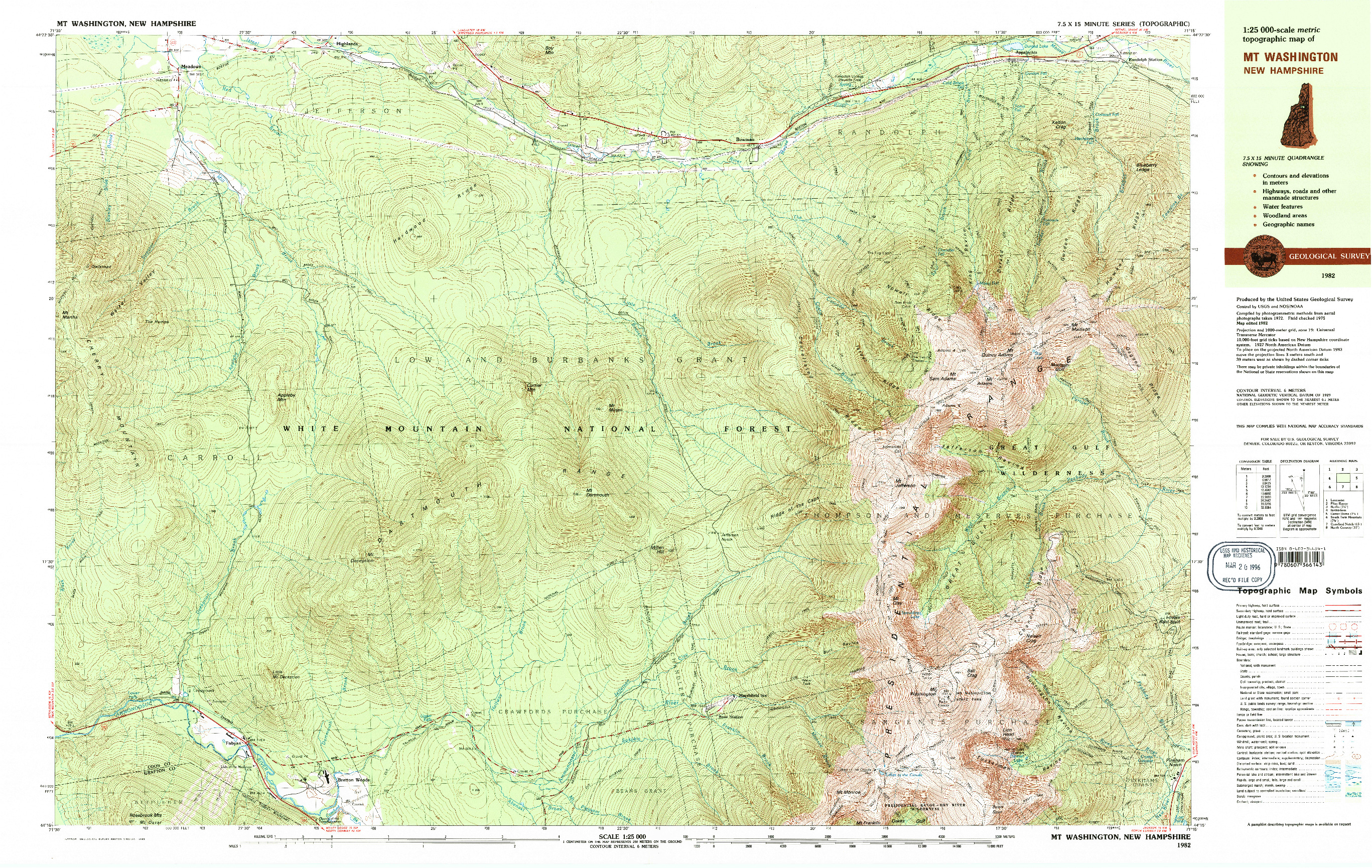 USGS 1:25000-SCALE QUADRANGLE FOR MT. WASHINGTON, NH 1982