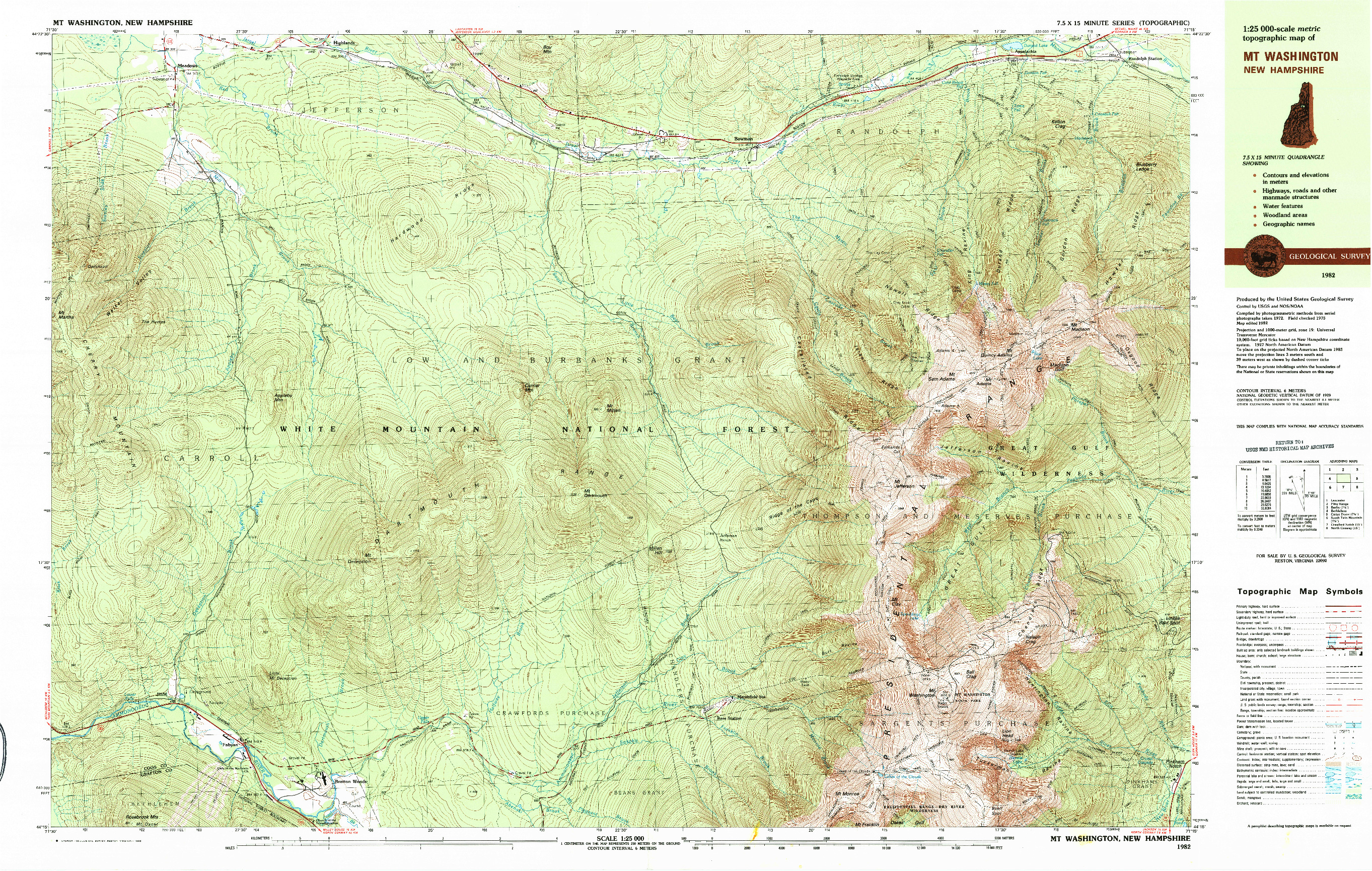 USGS 1:25000-SCALE QUADRANGLE FOR MT. WASHINGTON, NH 1982