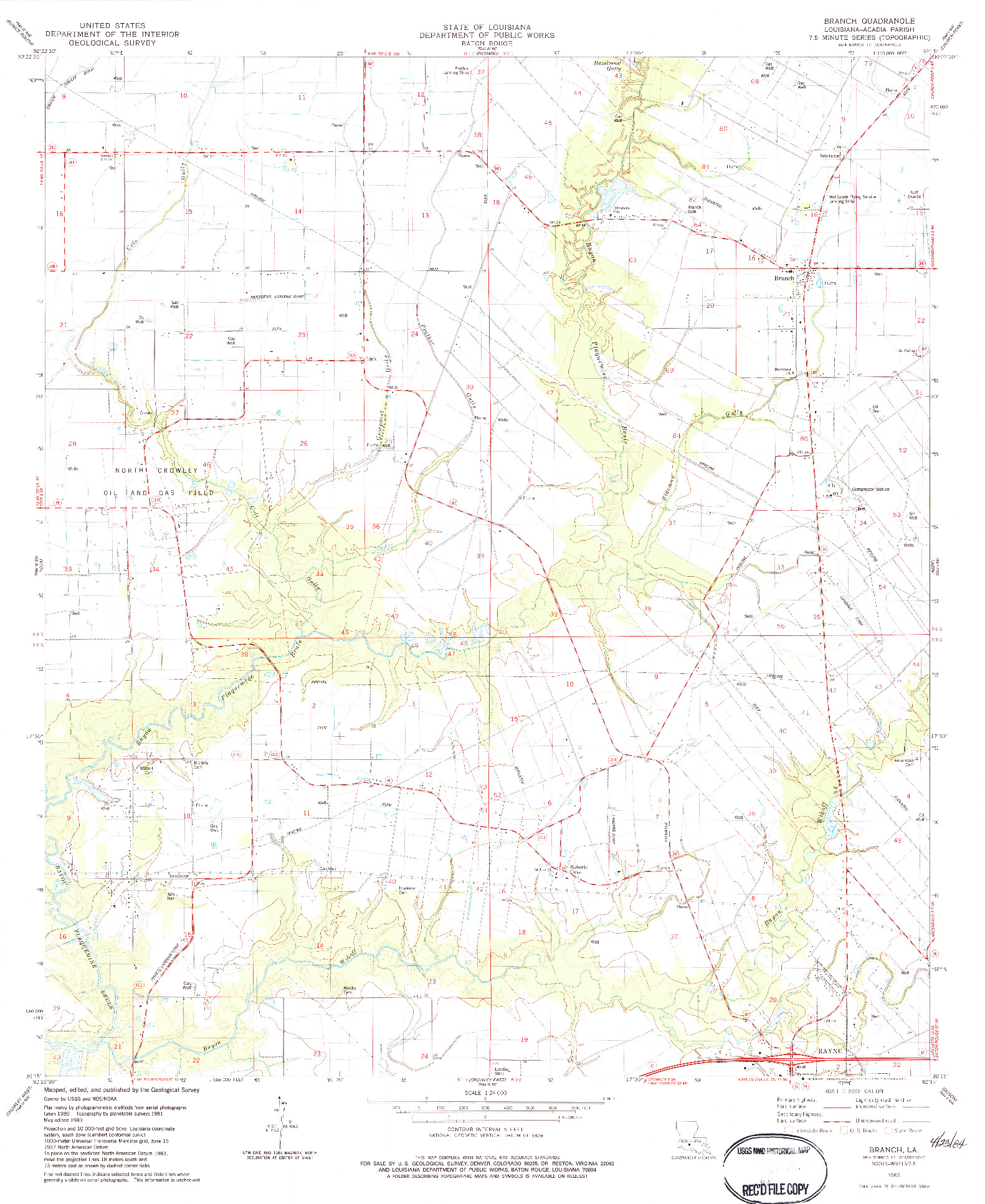 USGS 1:24000-SCALE QUADRANGLE FOR BRANCH, LA 1983