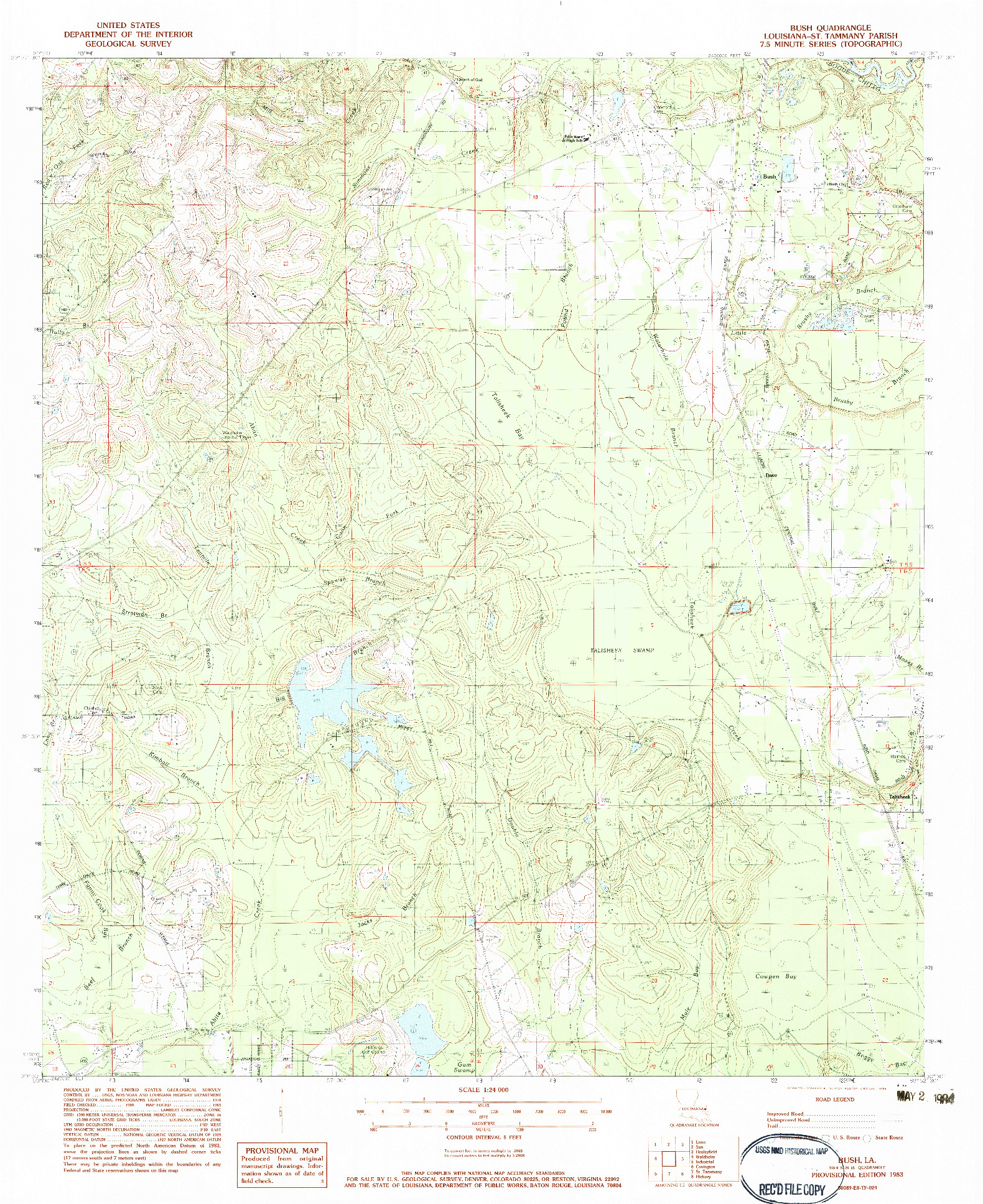 USGS 1:24000-SCALE QUADRANGLE FOR BUSH, LA 1983