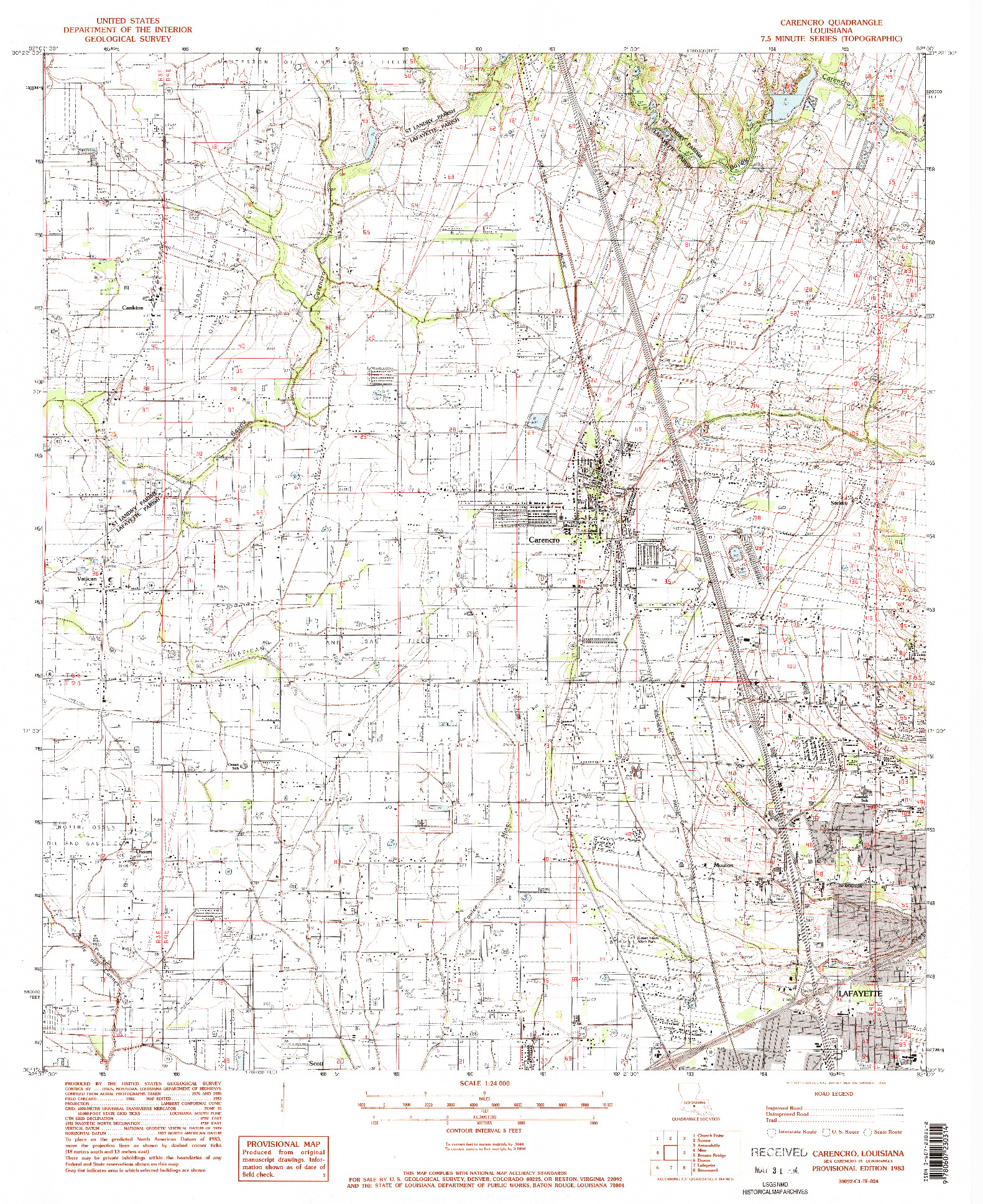 USGS 1:24000-SCALE QUADRANGLE FOR CARENCRO, LA 1983