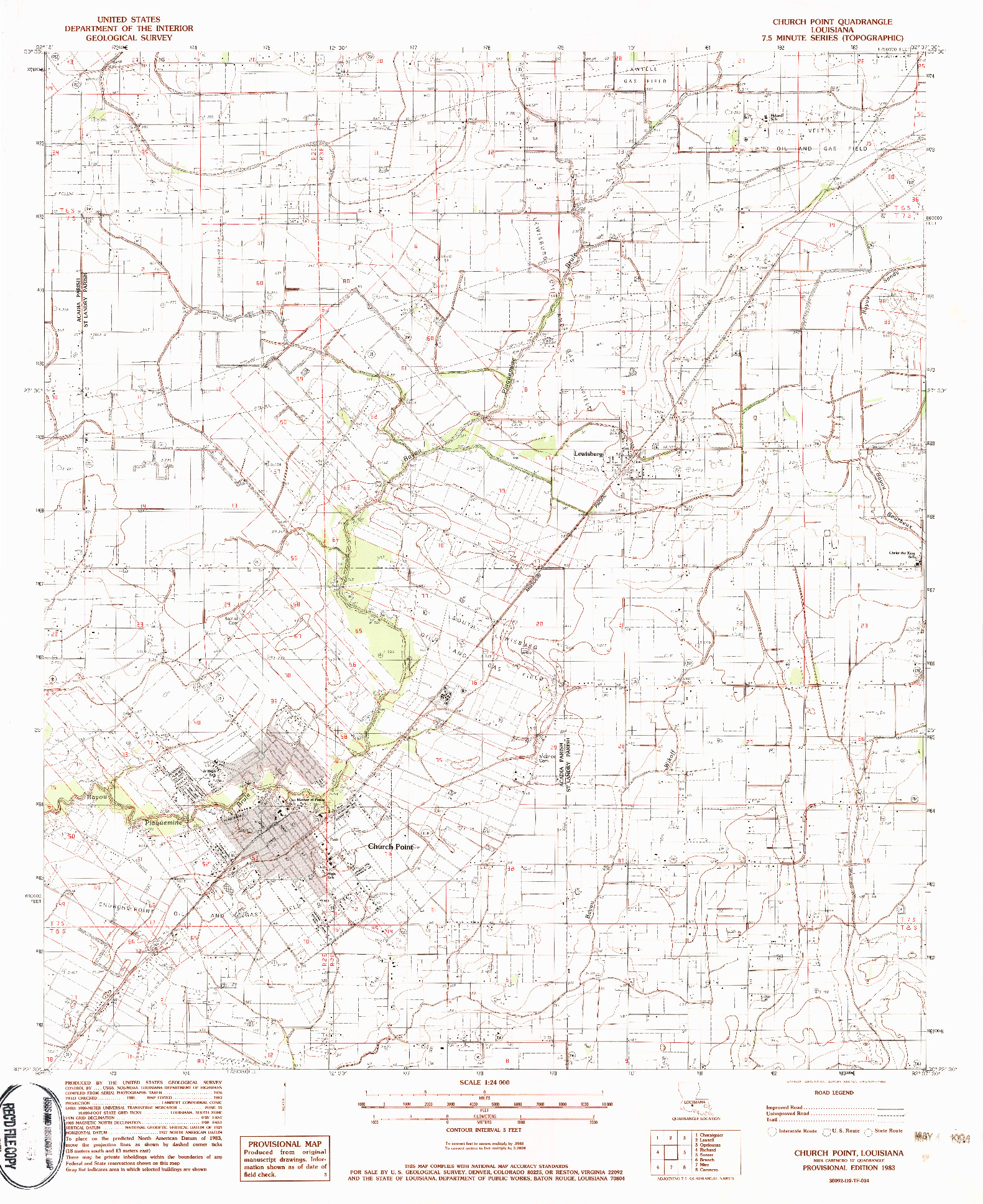 USGS 1:24000-SCALE QUADRANGLE FOR CHURCH POINT, LA 1983