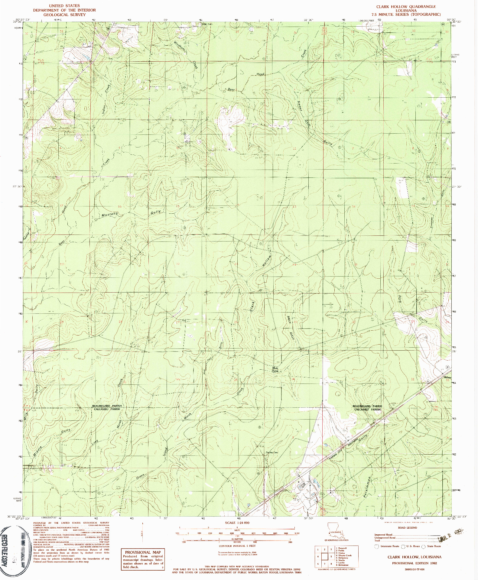 USGS 1:24000-SCALE QUADRANGLE FOR CLARK HOLLOW, LA 1982