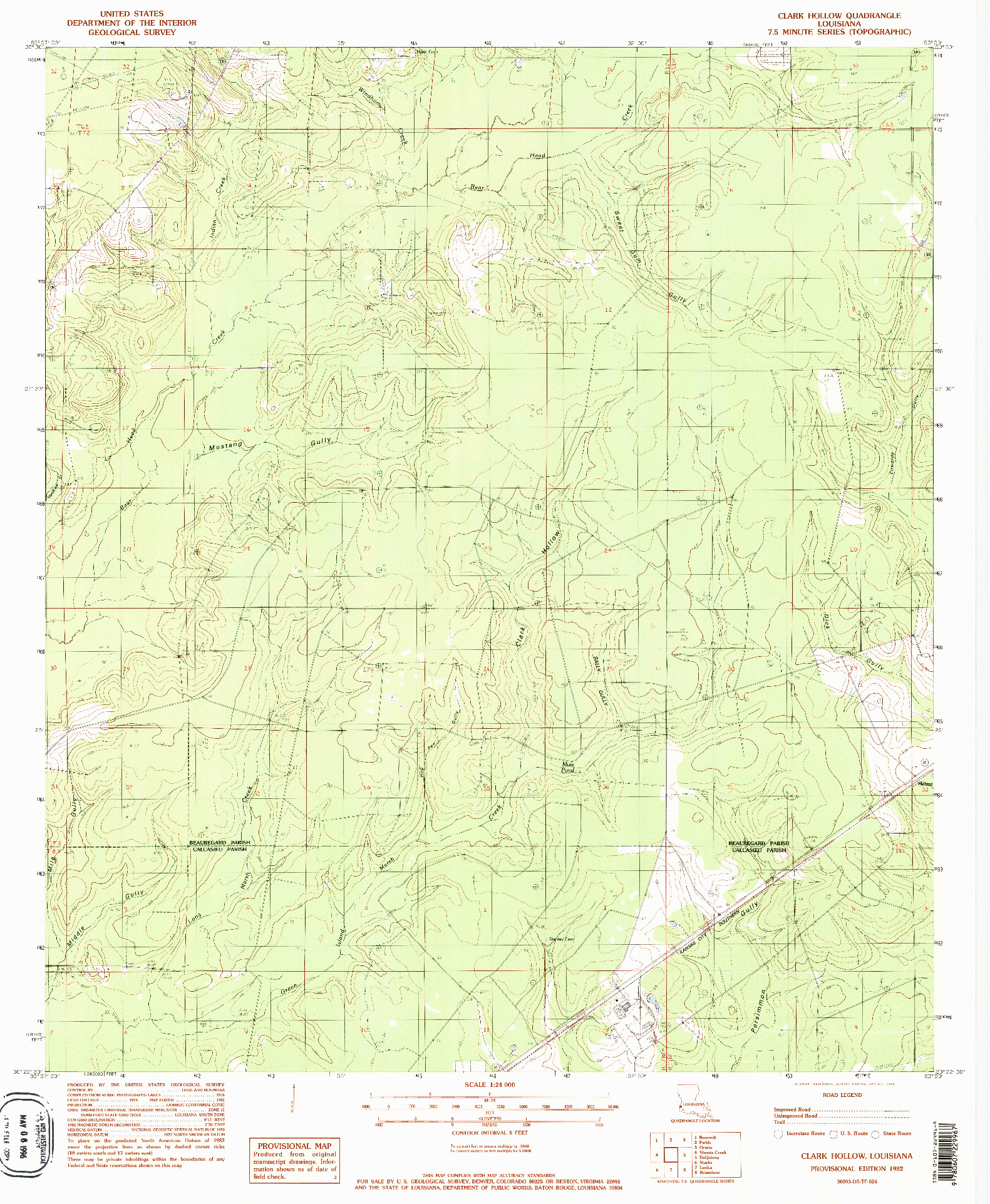 USGS 1:24000-SCALE QUADRANGLE FOR CLARK HOLLOW, LA 1982