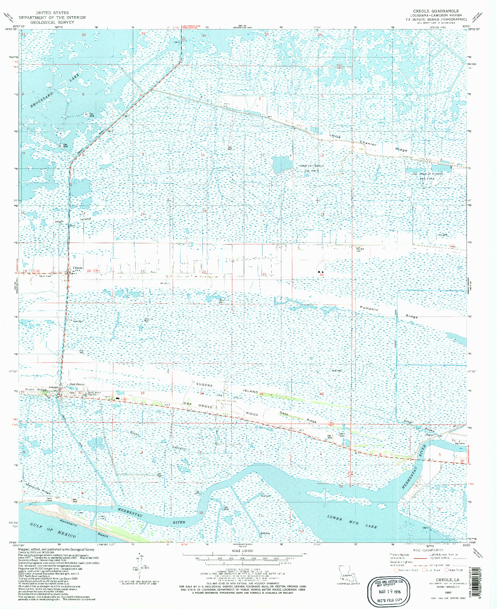 USGS 1:24000-SCALE QUADRANGLE FOR CREOLE, LA 1982