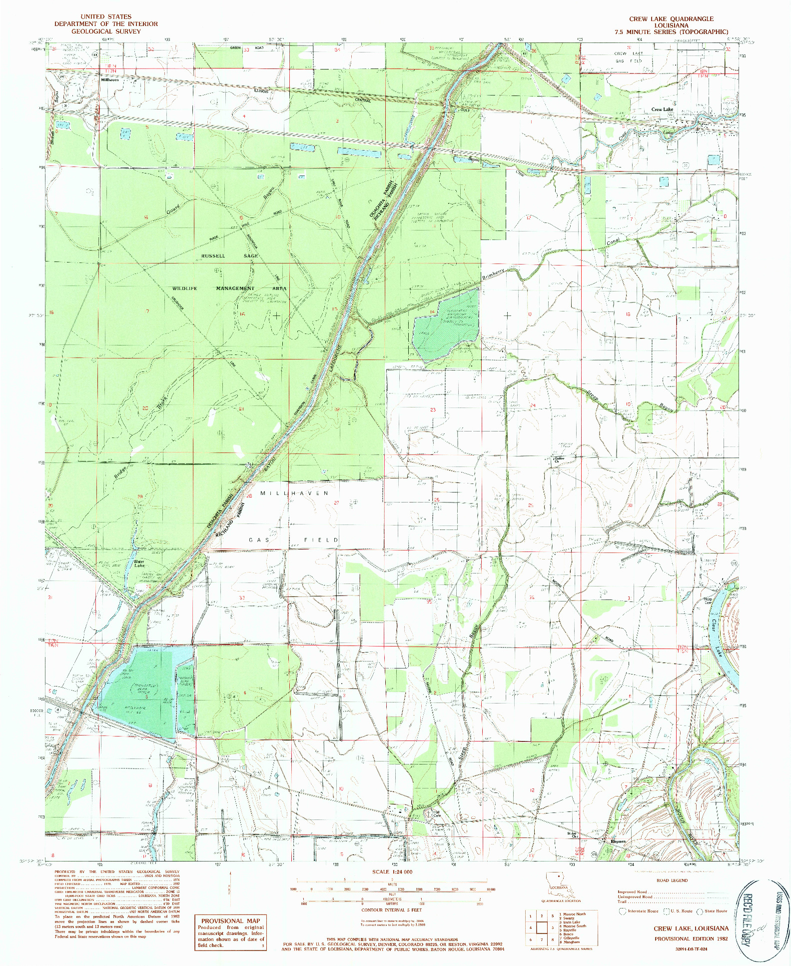 USGS 1:24000-SCALE QUADRANGLE FOR CREW LAKE, LA 1982