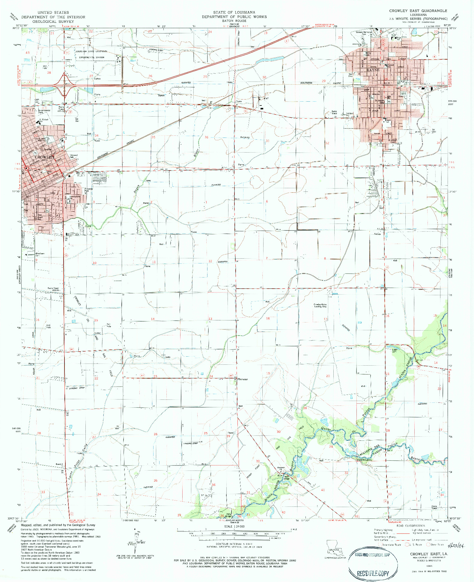 USGS 1:24000-SCALE QUADRANGLE FOR CROWLEY EAST, LA 1983