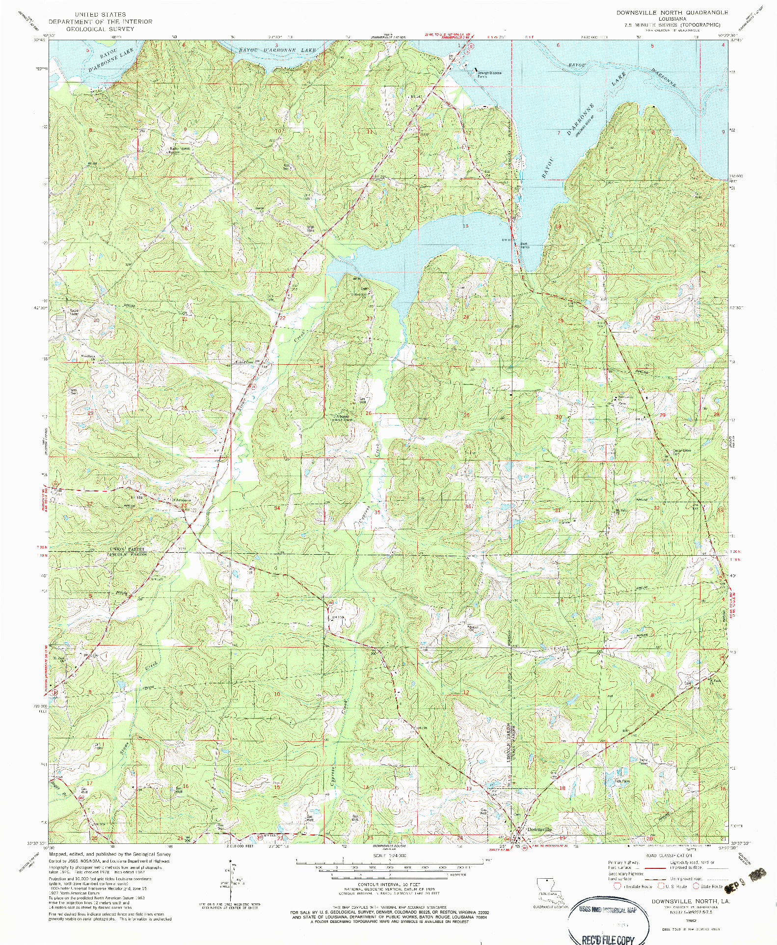 USGS 1:24000-SCALE QUADRANGLE FOR DOWNSVILLE NORTH, LA 1982