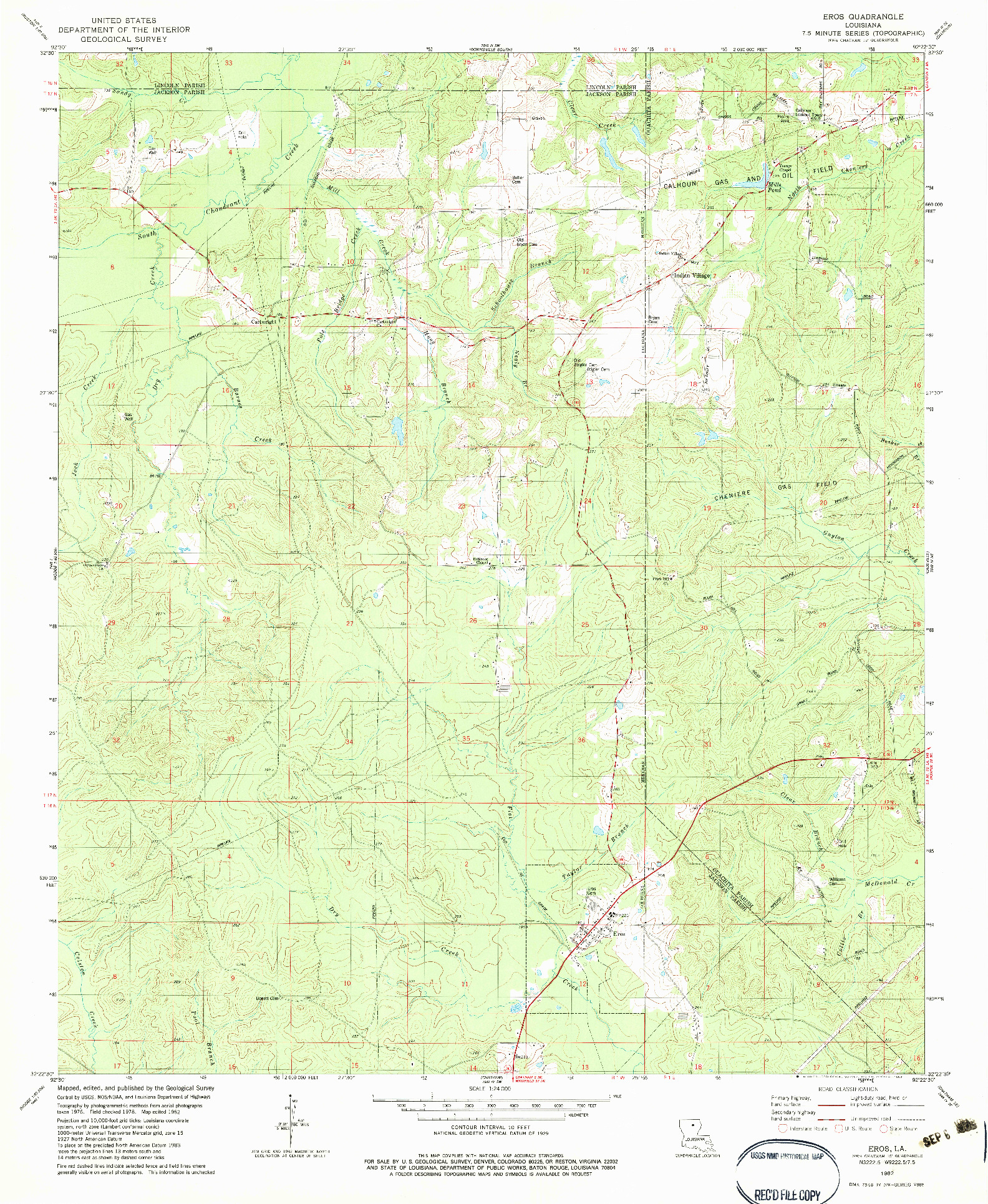 USGS 1:24000-SCALE QUADRANGLE FOR EROS, LA 1982