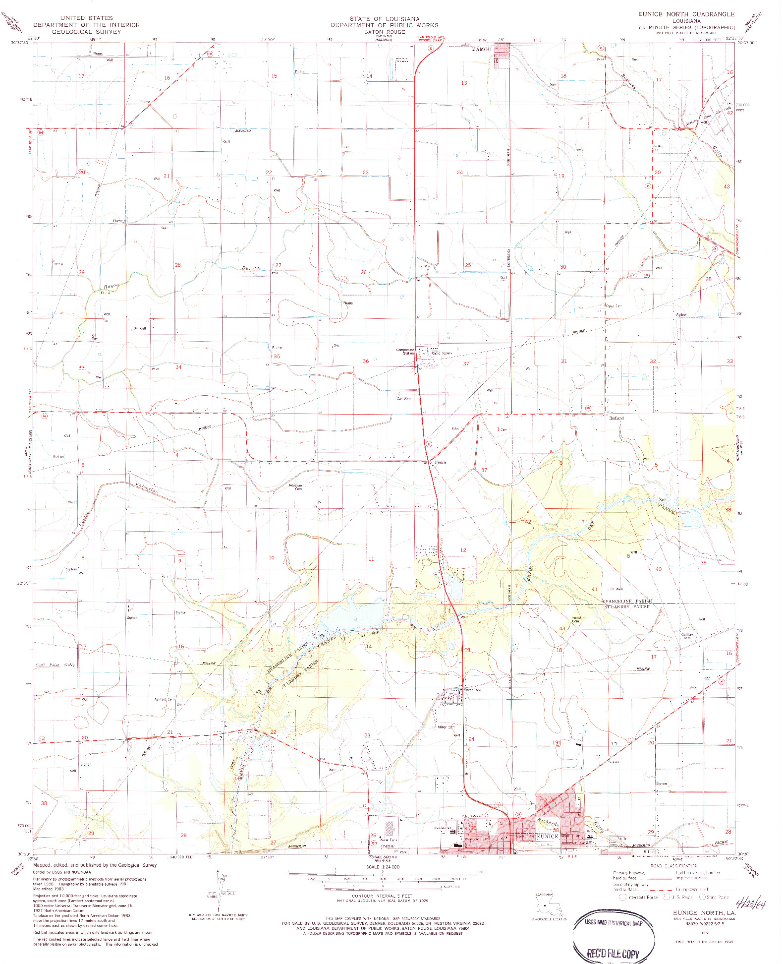 USGS 1:24000-SCALE QUADRANGLE FOR EUNICE NORTH, LA 1983