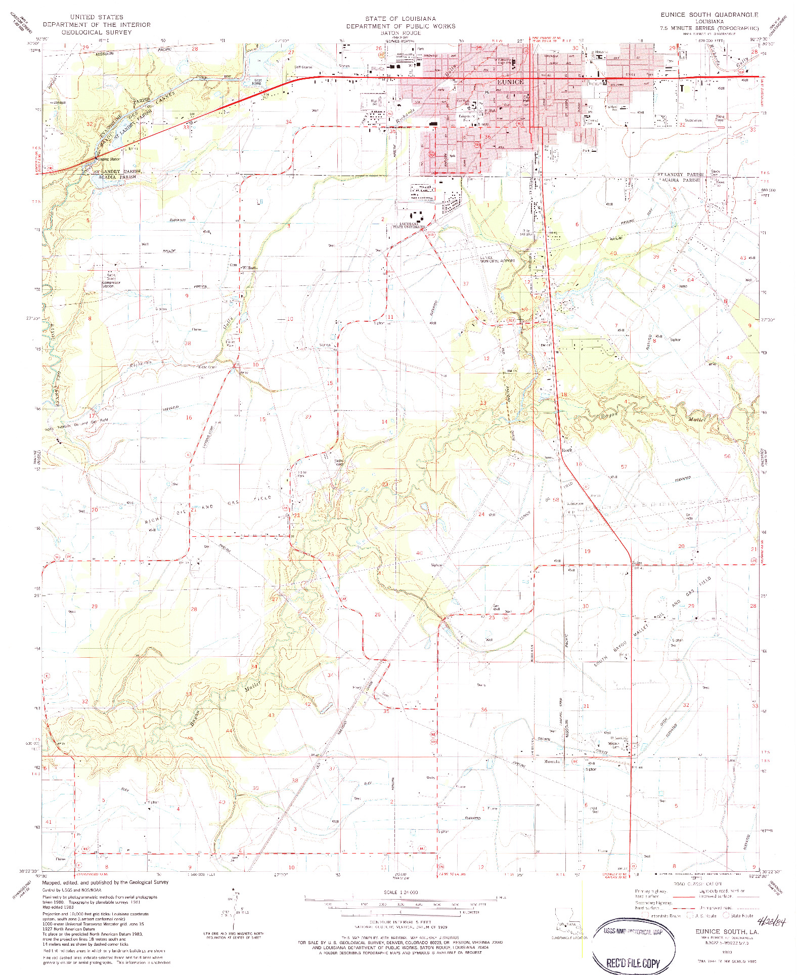 USGS 1:24000-SCALE QUADRANGLE FOR EUNICE SOUTH, LA 1983