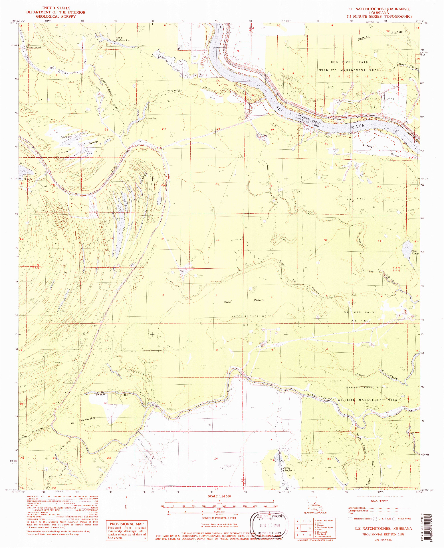 USGS 1:24000-SCALE QUADRANGLE FOR ILE NATCHITOCHES, LA 1982