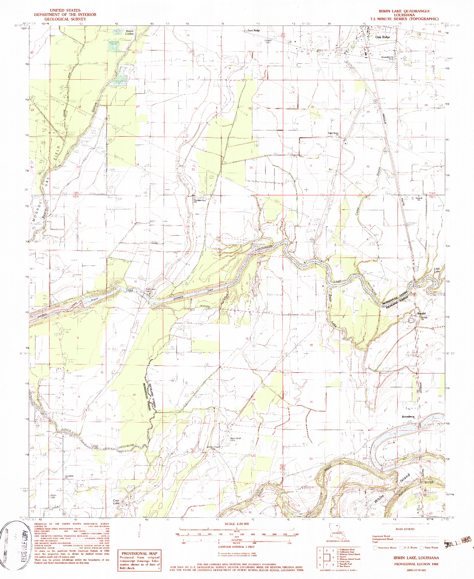 USGS 1:24000-SCALE QUADRANGLE FOR IRWIN LAKE, LA 1982