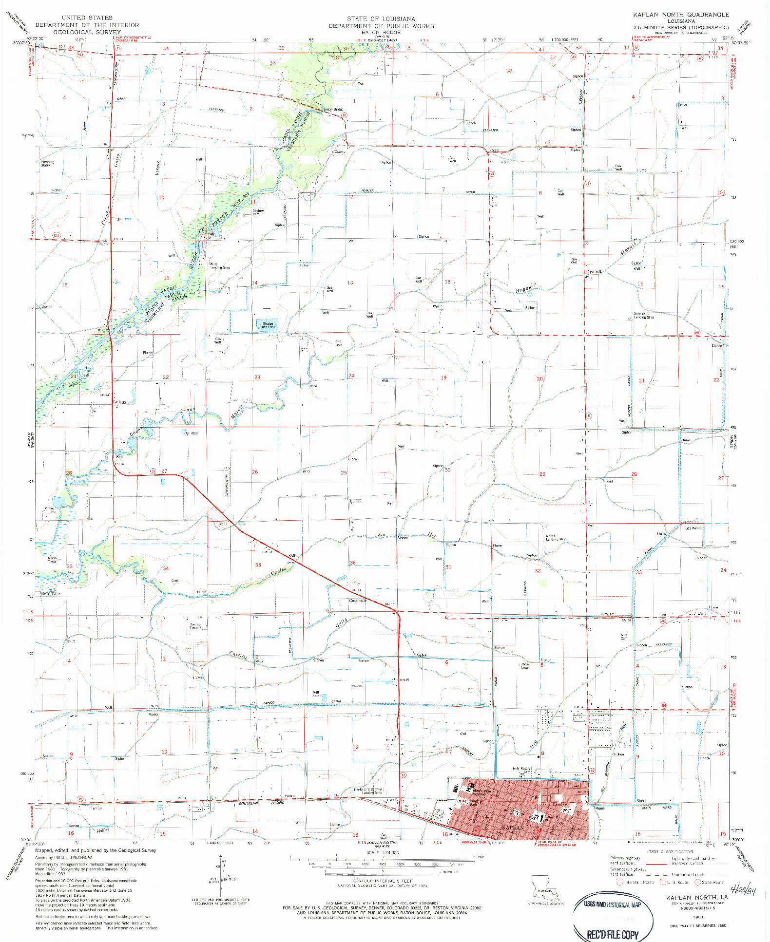 USGS 1:24000-SCALE QUADRANGLE FOR KAPLAN NORTH, LA 1983