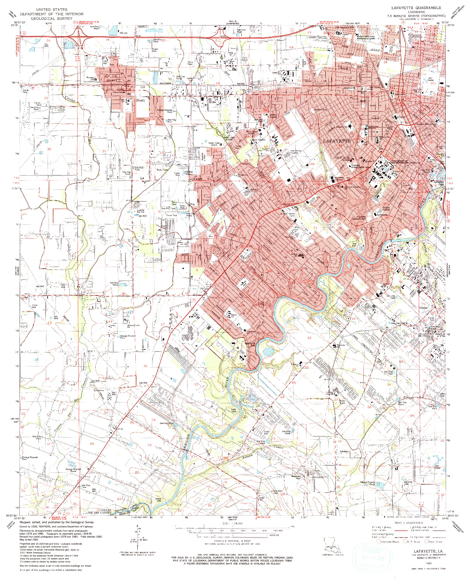 USGS 1:24000-SCALE QUADRANGLE FOR LAFAYETTE, LA 1983