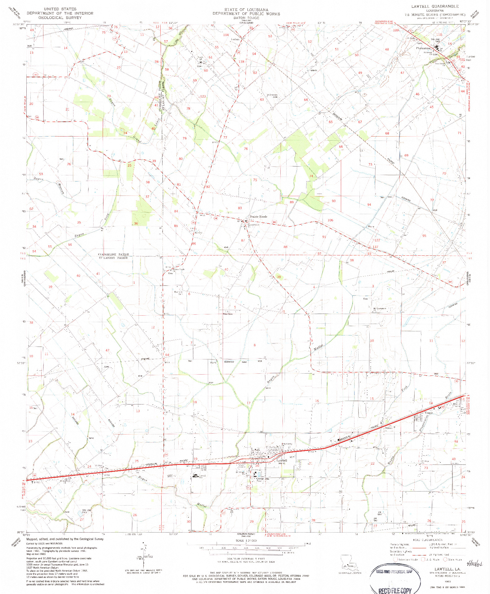 USGS 1:24000-SCALE QUADRANGLE FOR LAWTELL, LA 1983