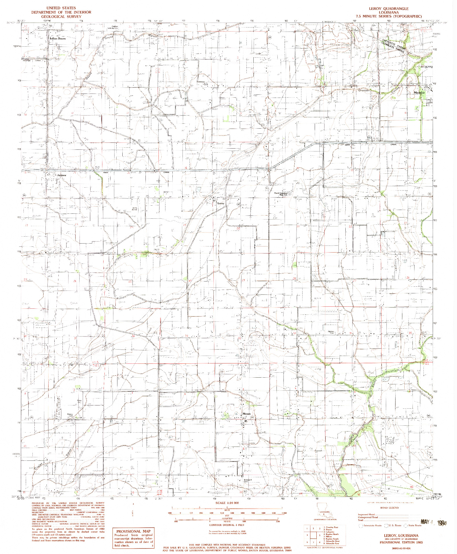 USGS 1:24000-SCALE QUADRANGLE FOR LEROY, LA 1983