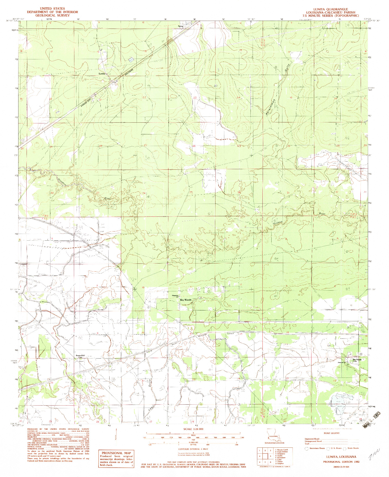 USGS 1:24000-SCALE QUADRANGLE FOR LUNITA, LA 1982