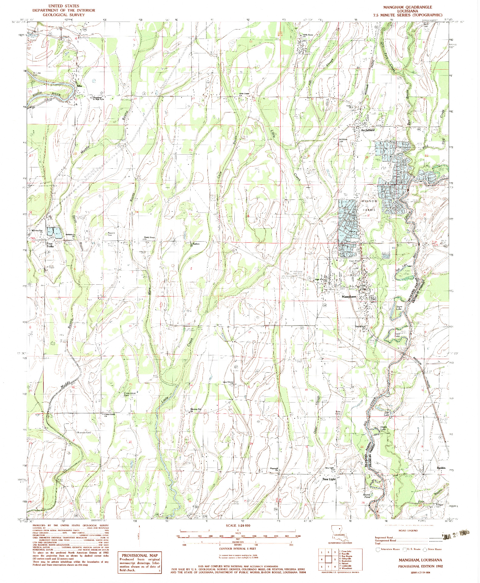 USGS 1:24000-SCALE QUADRANGLE FOR MANGHAM, LA 1982