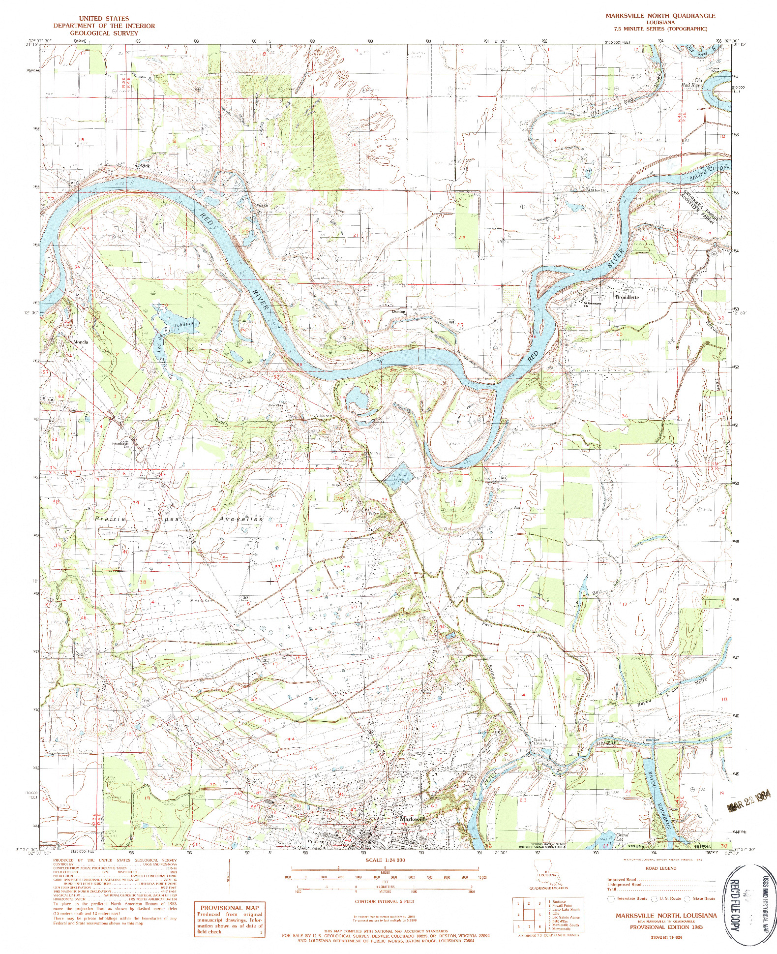 USGS 1:24000-SCALE QUADRANGLE FOR MARKSVILLE NORTH, LA 1983