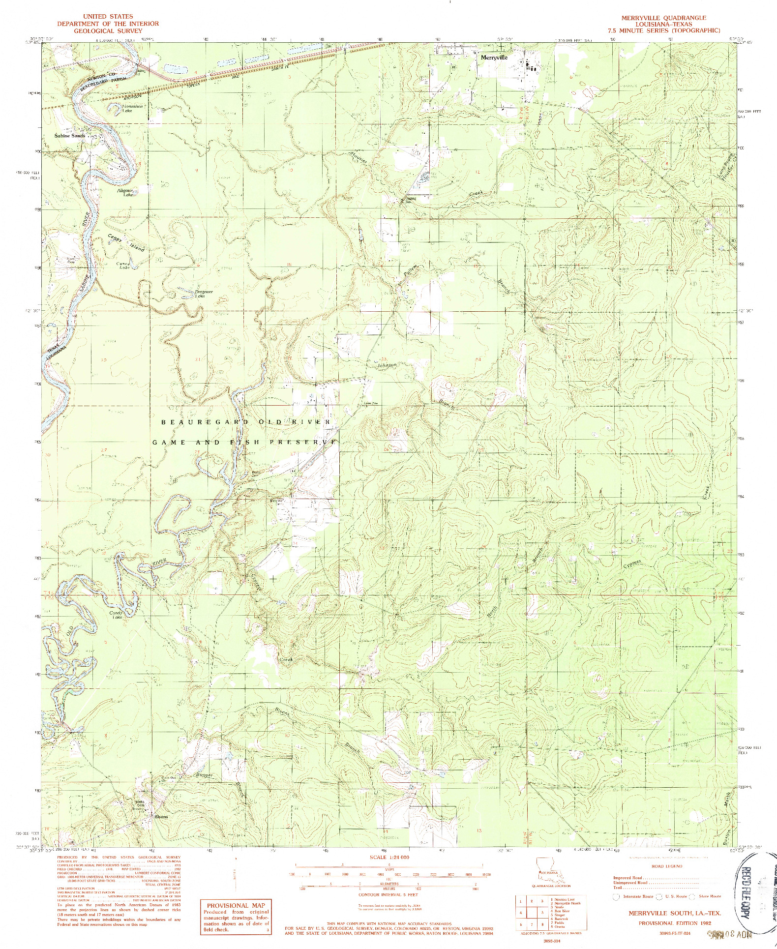 USGS 1:24000-SCALE QUADRANGLE FOR MERRYVILLE SOUTH, LA 1982
