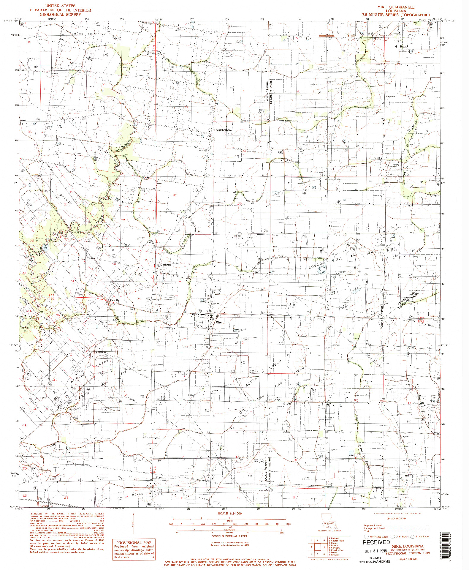 USGS 1:24000-SCALE QUADRANGLE FOR MIRE, LA 1983