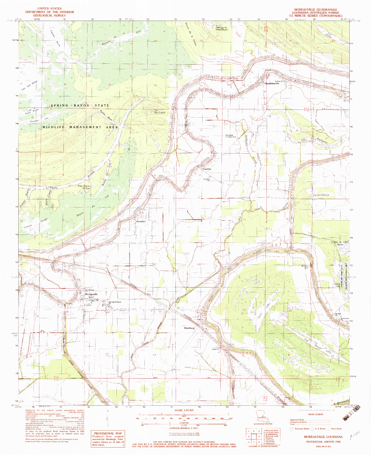 USGS 1:24000-SCALE QUADRANGLE FOR MOREAUVILLE, LA 1982
