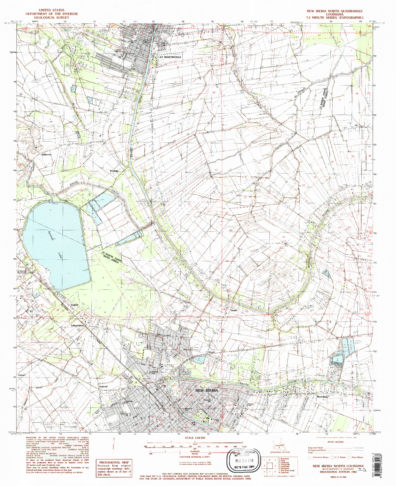 USGS 1:24000-SCALE QUADRANGLE FOR NEW IBERIA NORTH, LA 1983