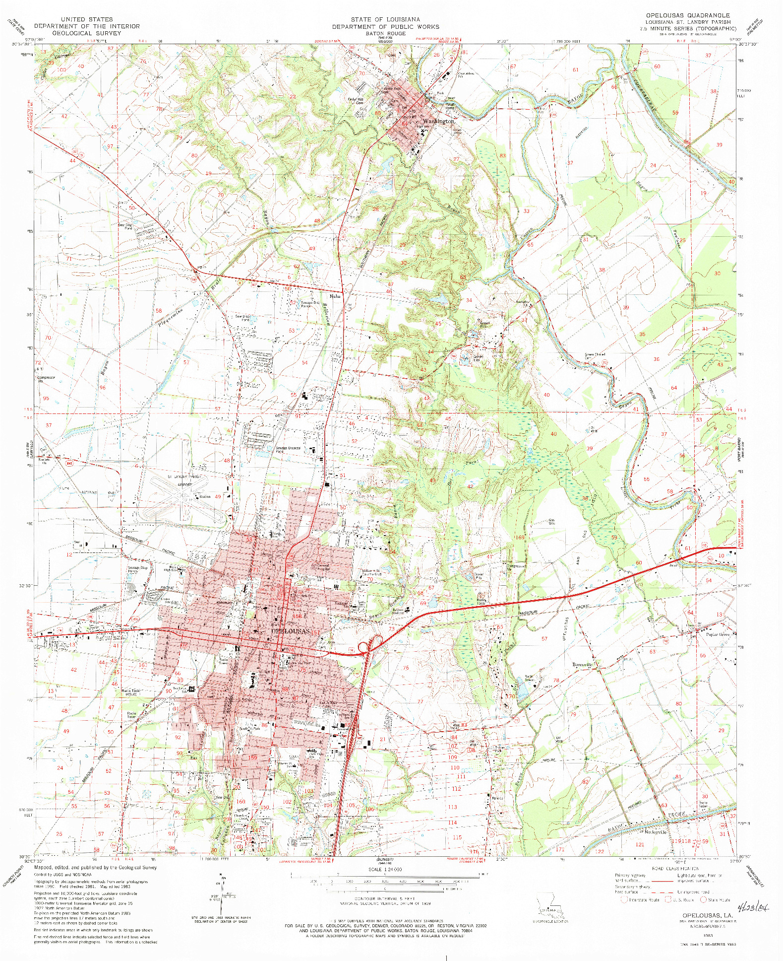 USGS 1:24000-SCALE QUADRANGLE FOR OPELOUSAS, LA 1983