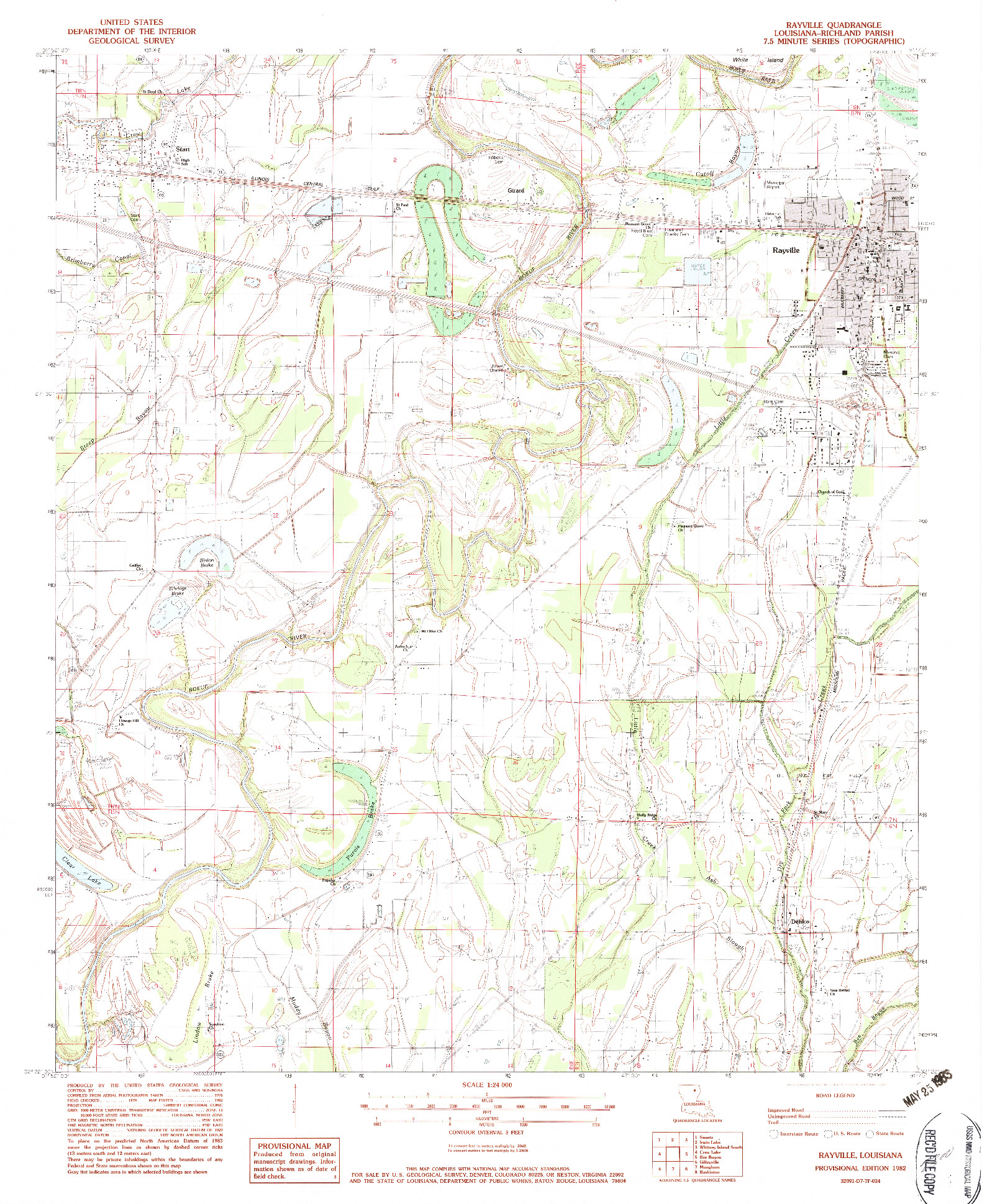 USGS 1:24000-SCALE QUADRANGLE FOR RAYVILLE, LA 1982