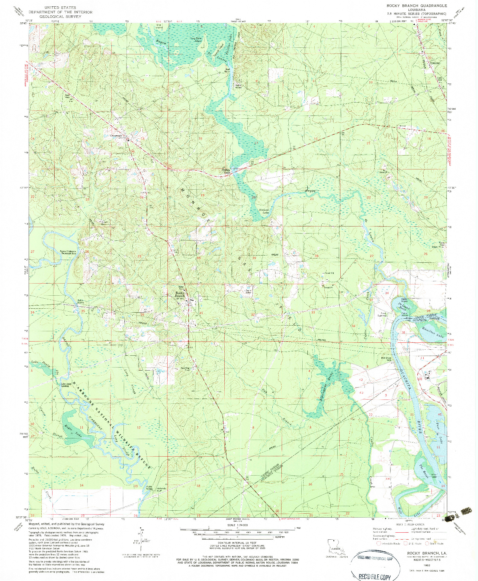 USGS 1:24000-SCALE QUADRANGLE FOR ROCKY BRANCH, LA 1982