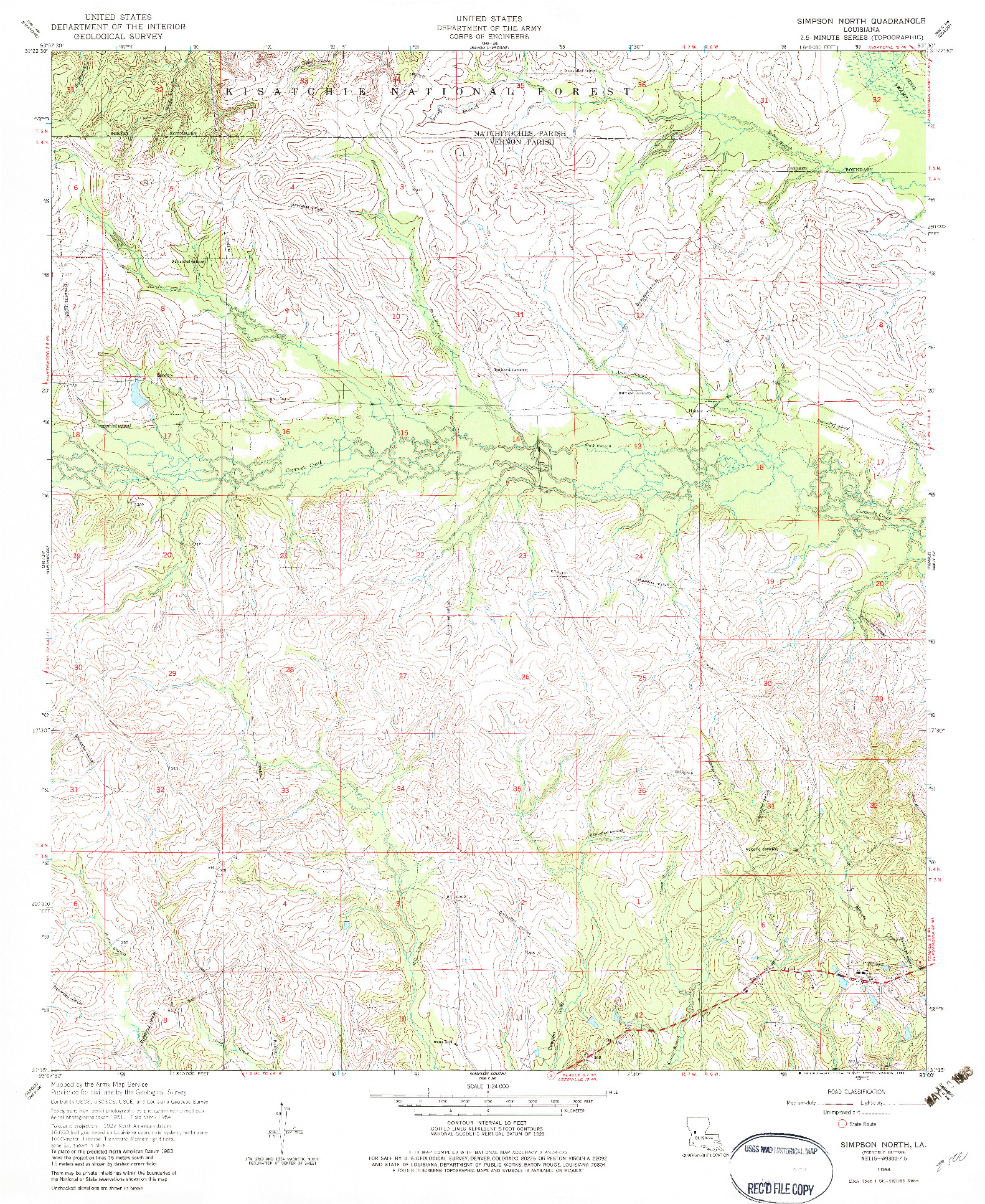 USGS 1:24000-SCALE QUADRANGLE FOR SIMPSON NORTH, LA 1954