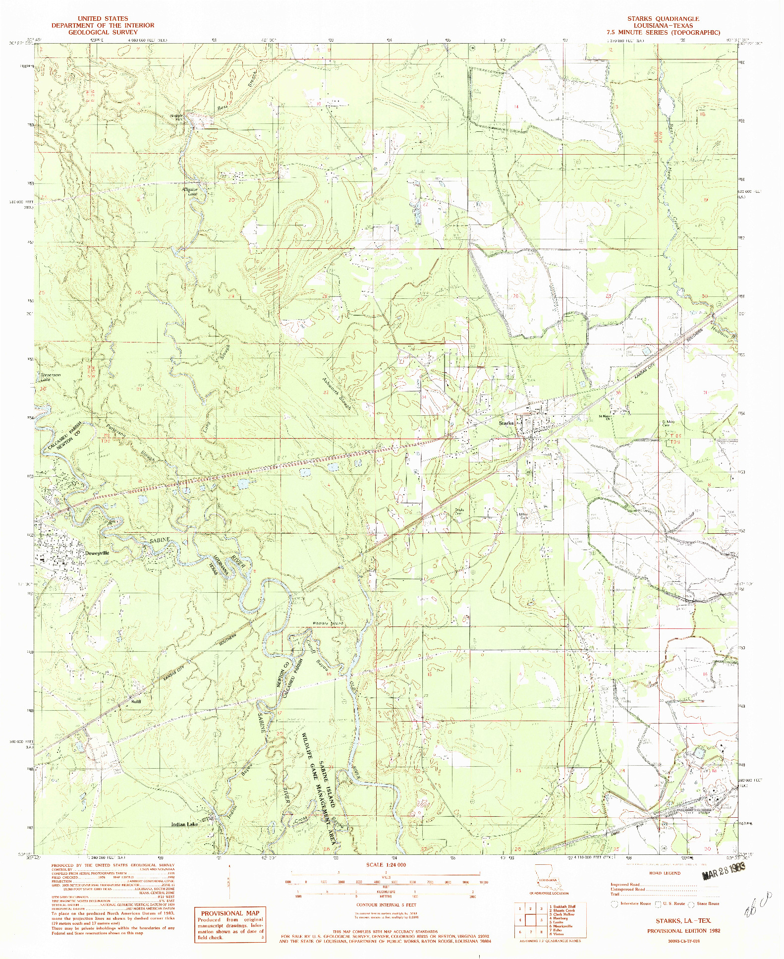 USGS 1:24000-SCALE QUADRANGLE FOR STARKS, LA 1982