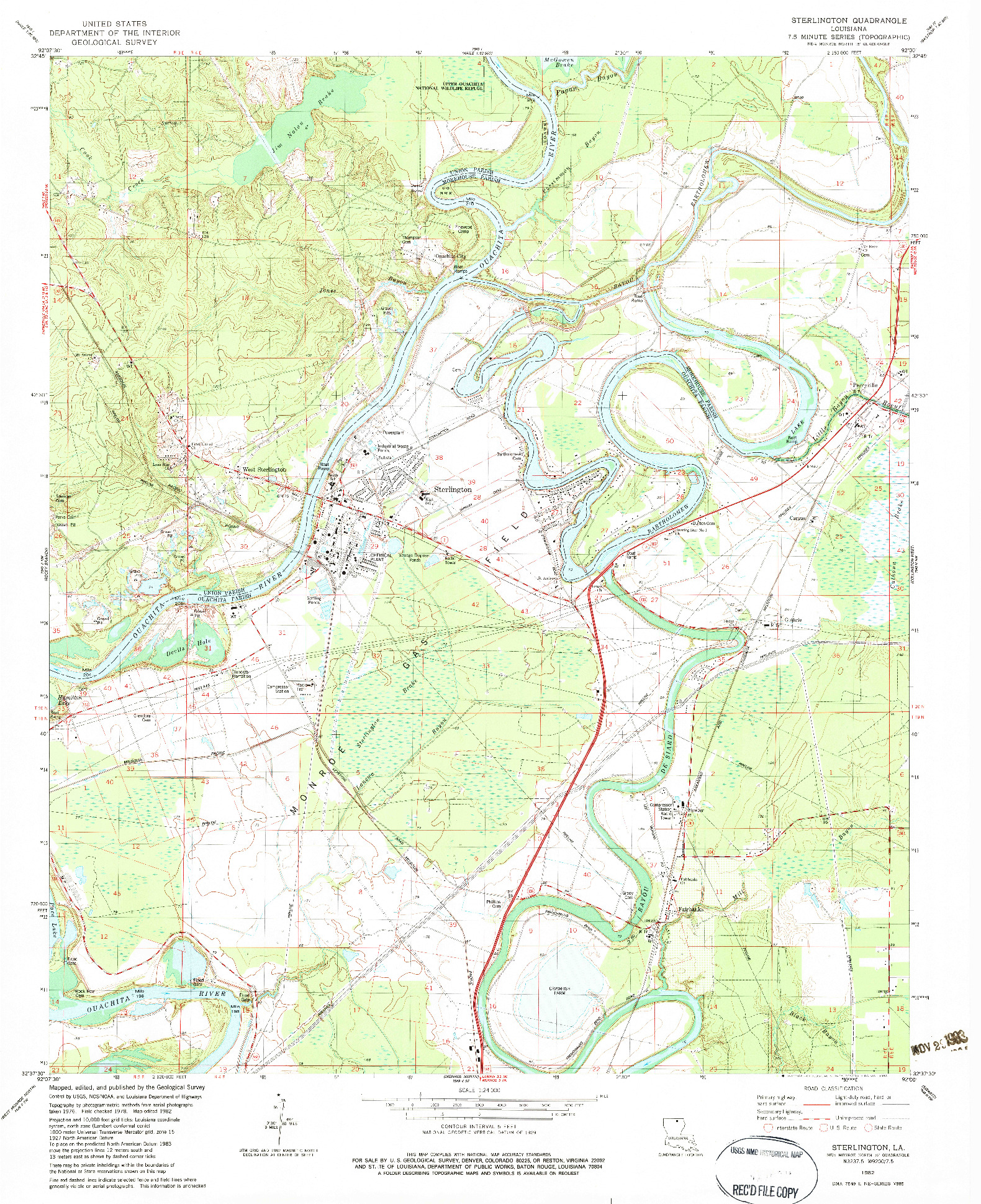 USGS 1:24000-SCALE QUADRANGLE FOR STERLINGTON, LA 1982