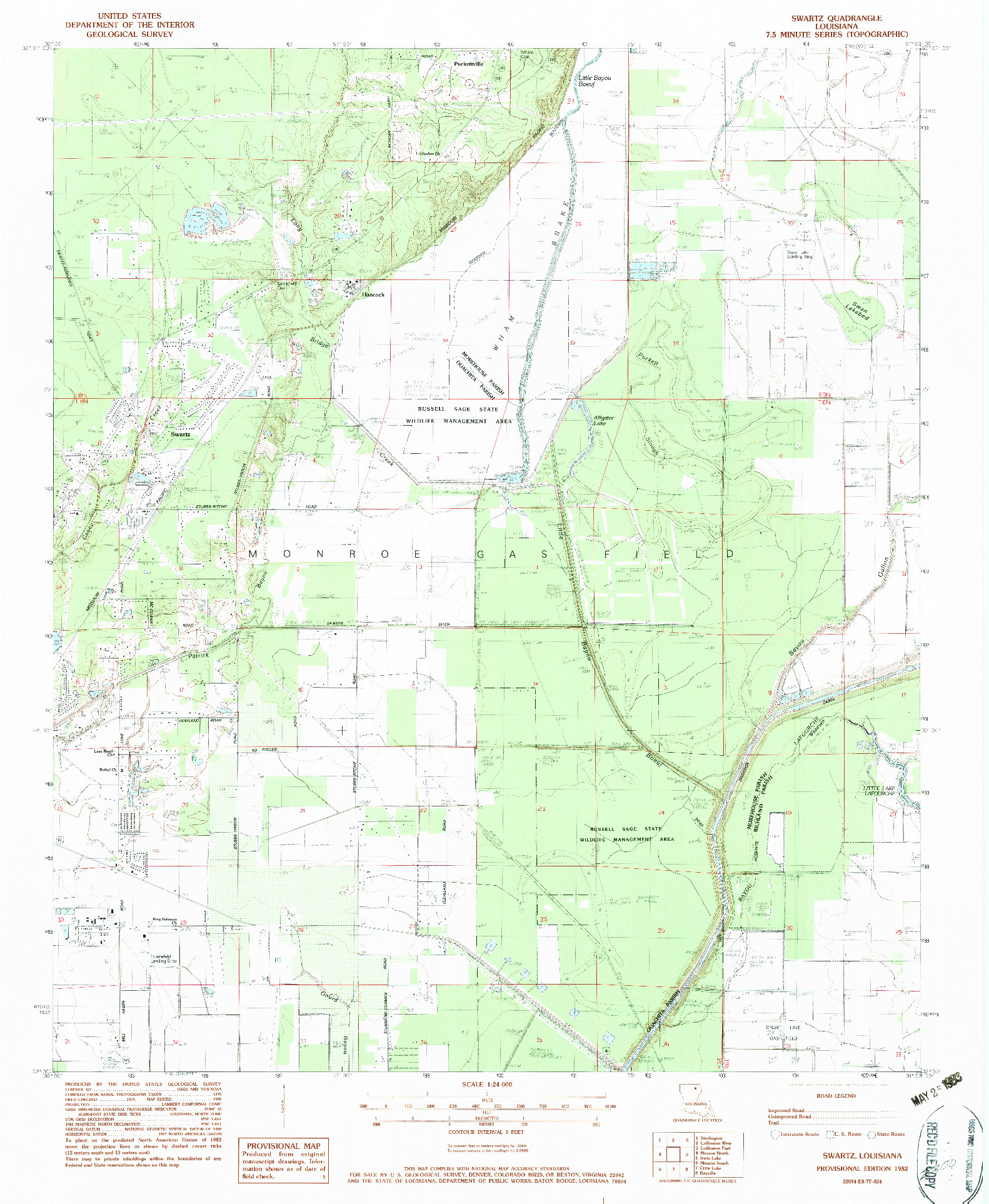 USGS 1:24000-SCALE QUADRANGLE FOR SWARTZ, LA 1982