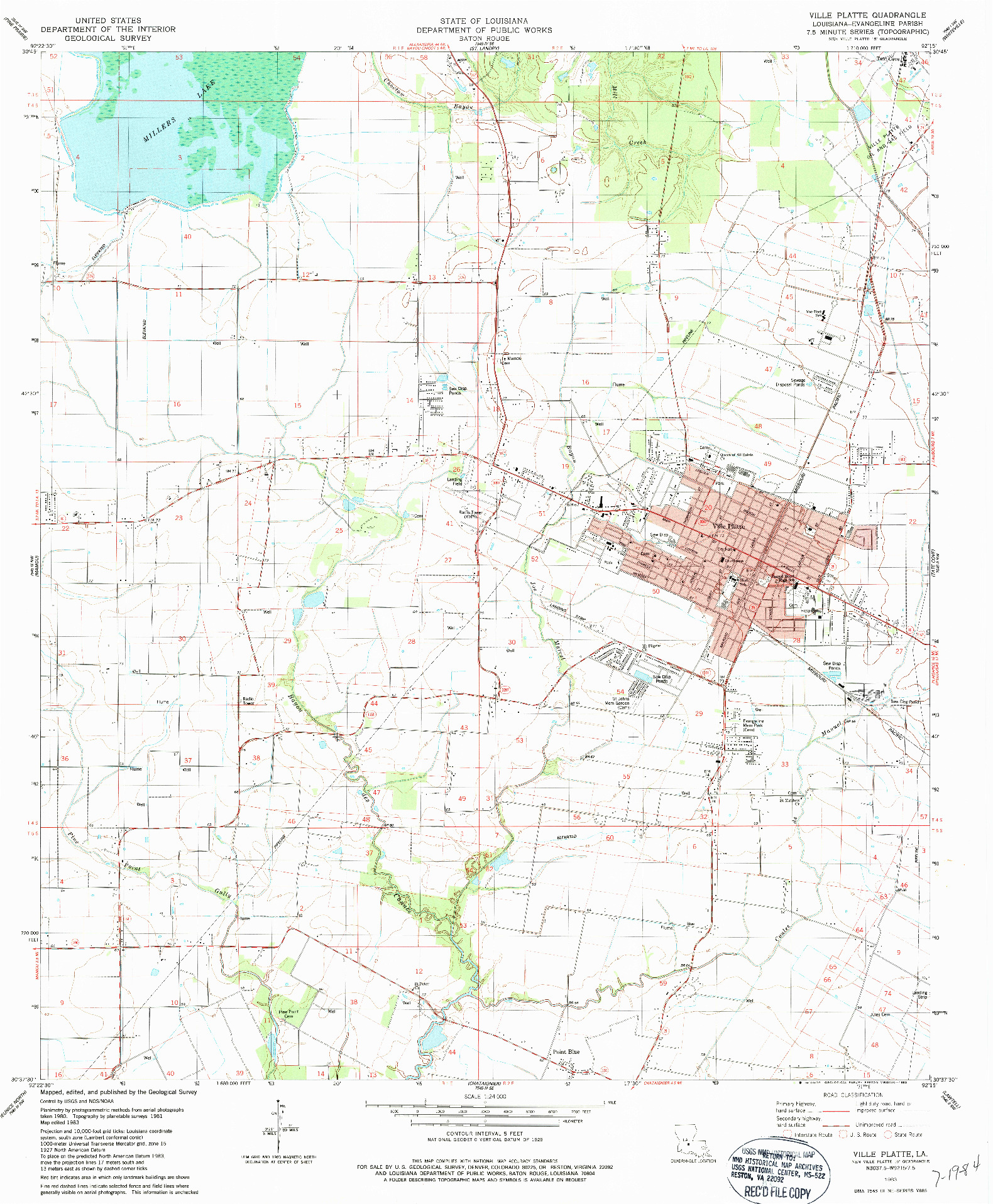 USGS 1:24000-SCALE QUADRANGLE FOR VILLE PLATTE, LA 1983