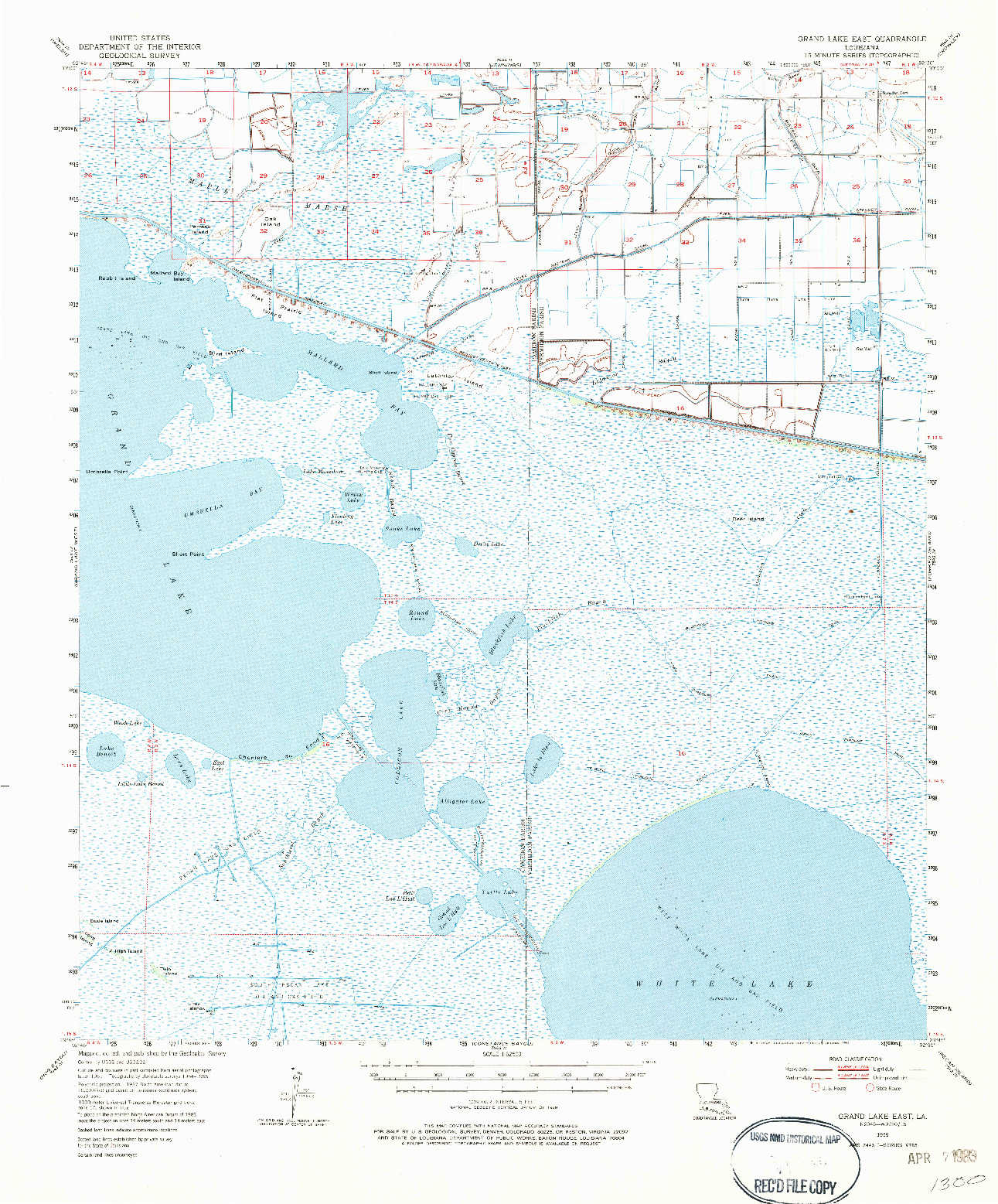 USGS 1:62500-SCALE QUADRANGLE FOR GRAND LAKE EAST, LA 1955