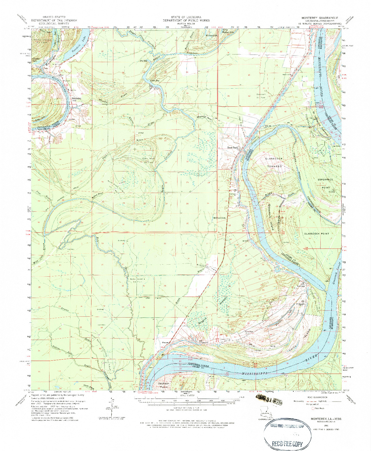USGS 1:62500-SCALE QUADRANGLE FOR MONTEREY, LA 1961