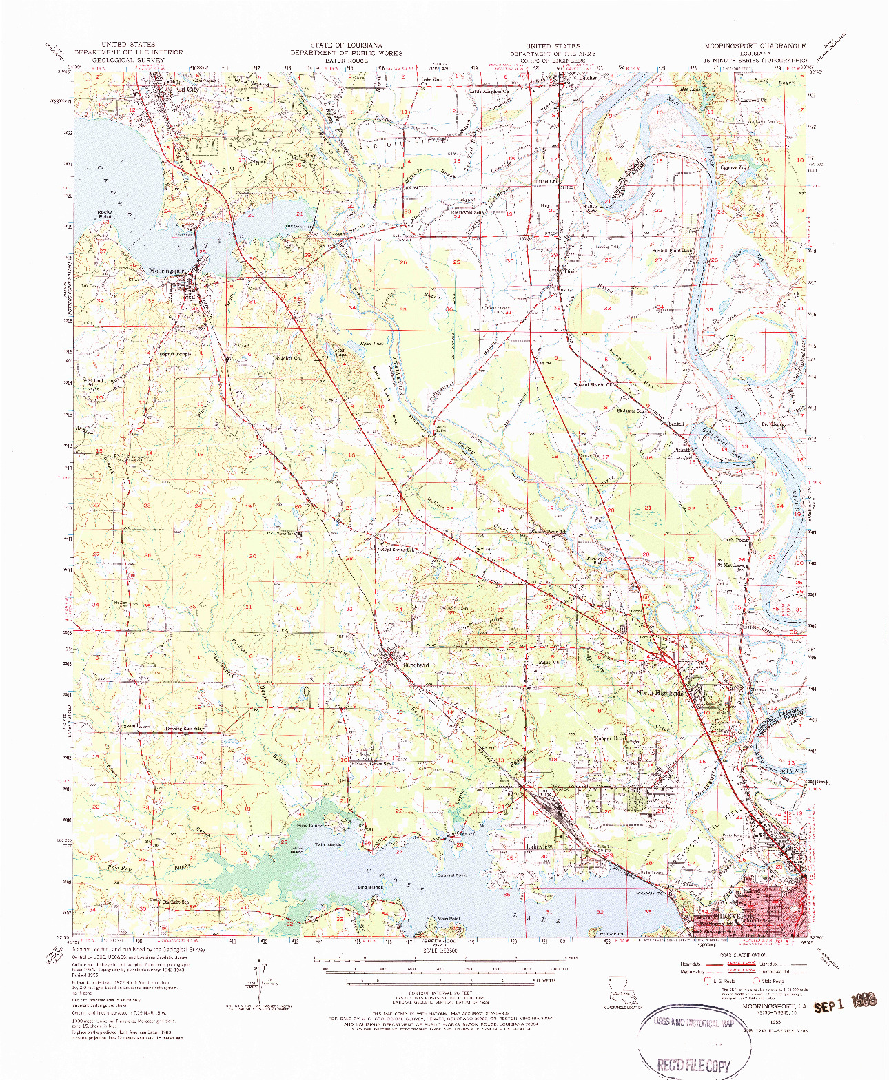 USGS 1:62500-SCALE QUADRANGLE FOR MOORINGSPORT, LA 1955