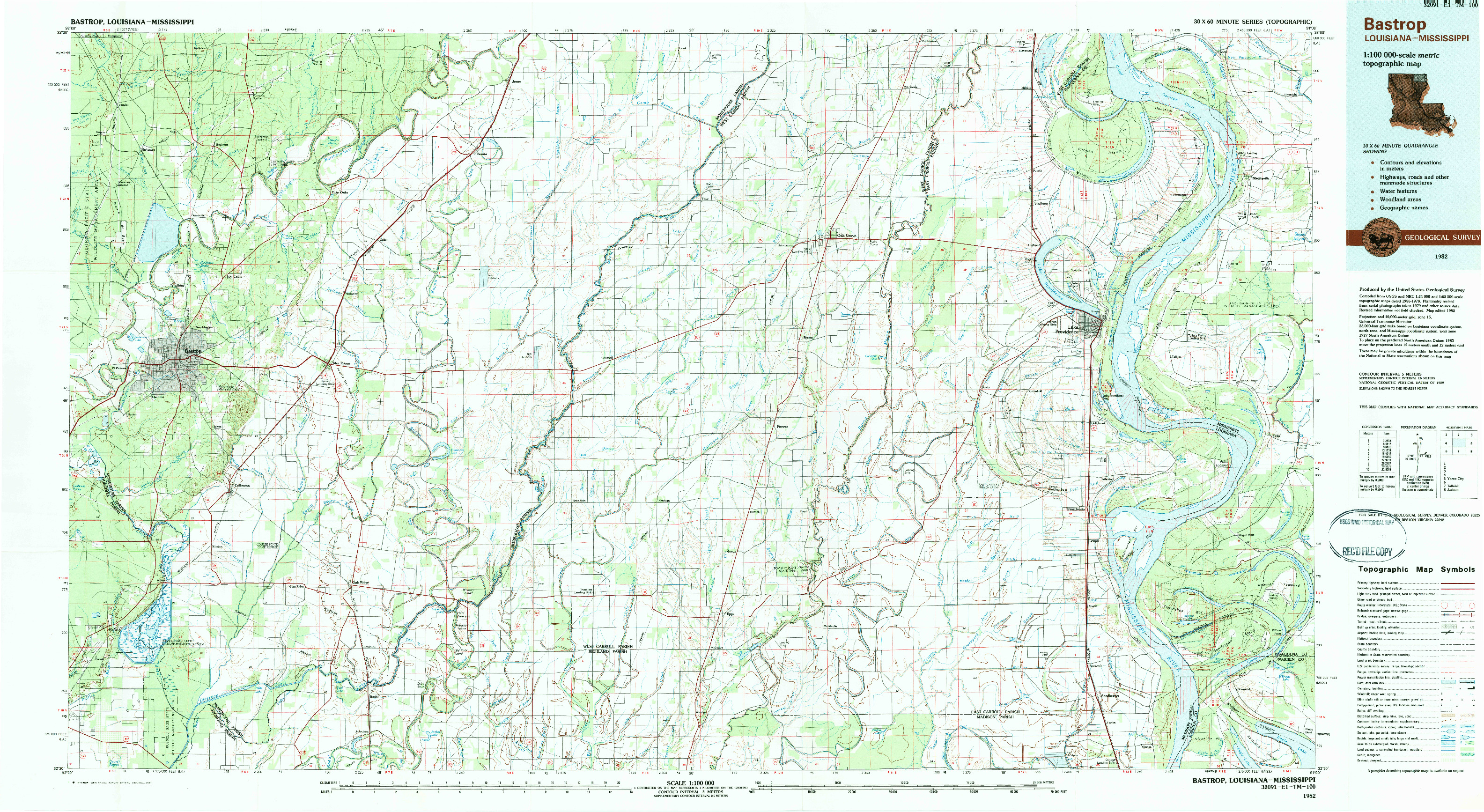 USGS 1:100000-SCALE QUADRANGLE FOR BASTROP, LA 1982