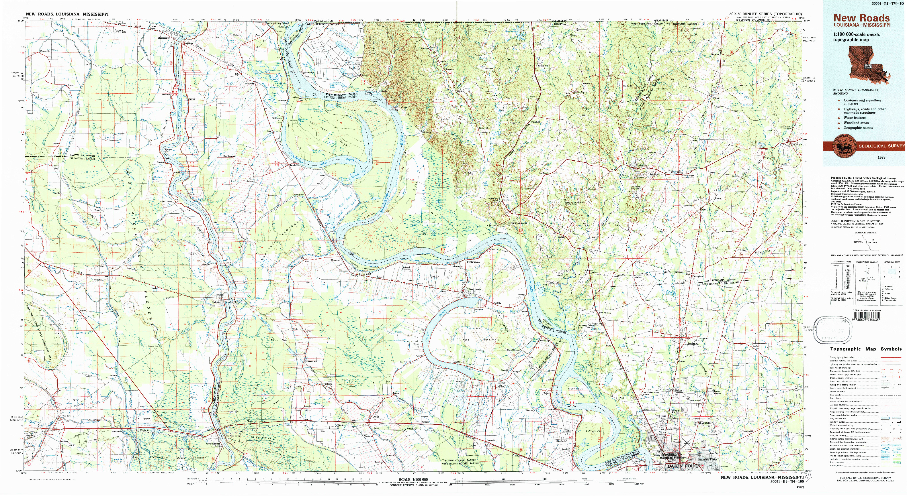 USGS 1:100000-SCALE QUADRANGLE FOR NEW ROADS, LA 1983