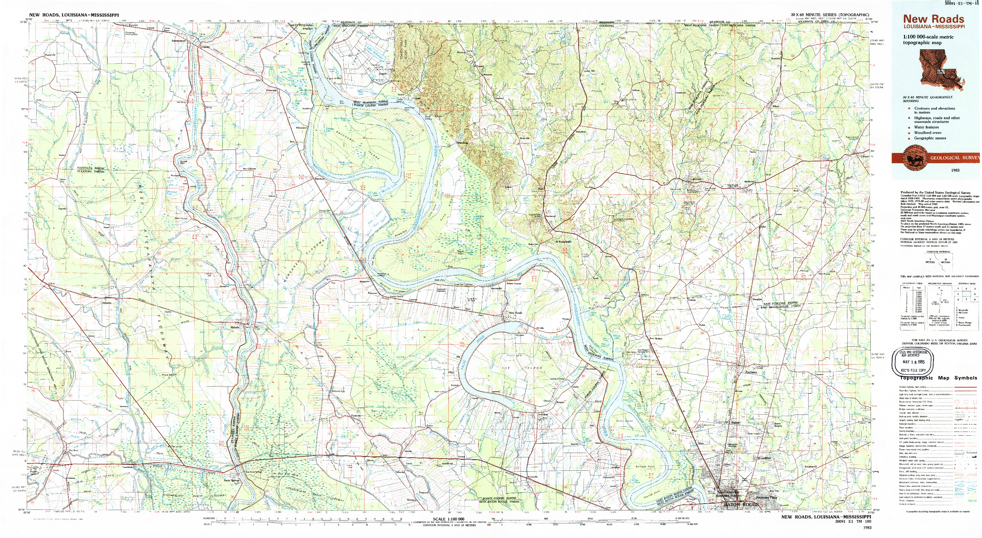 USGS 1:100000-SCALE QUADRANGLE FOR NEW ROADS, LA 1983
