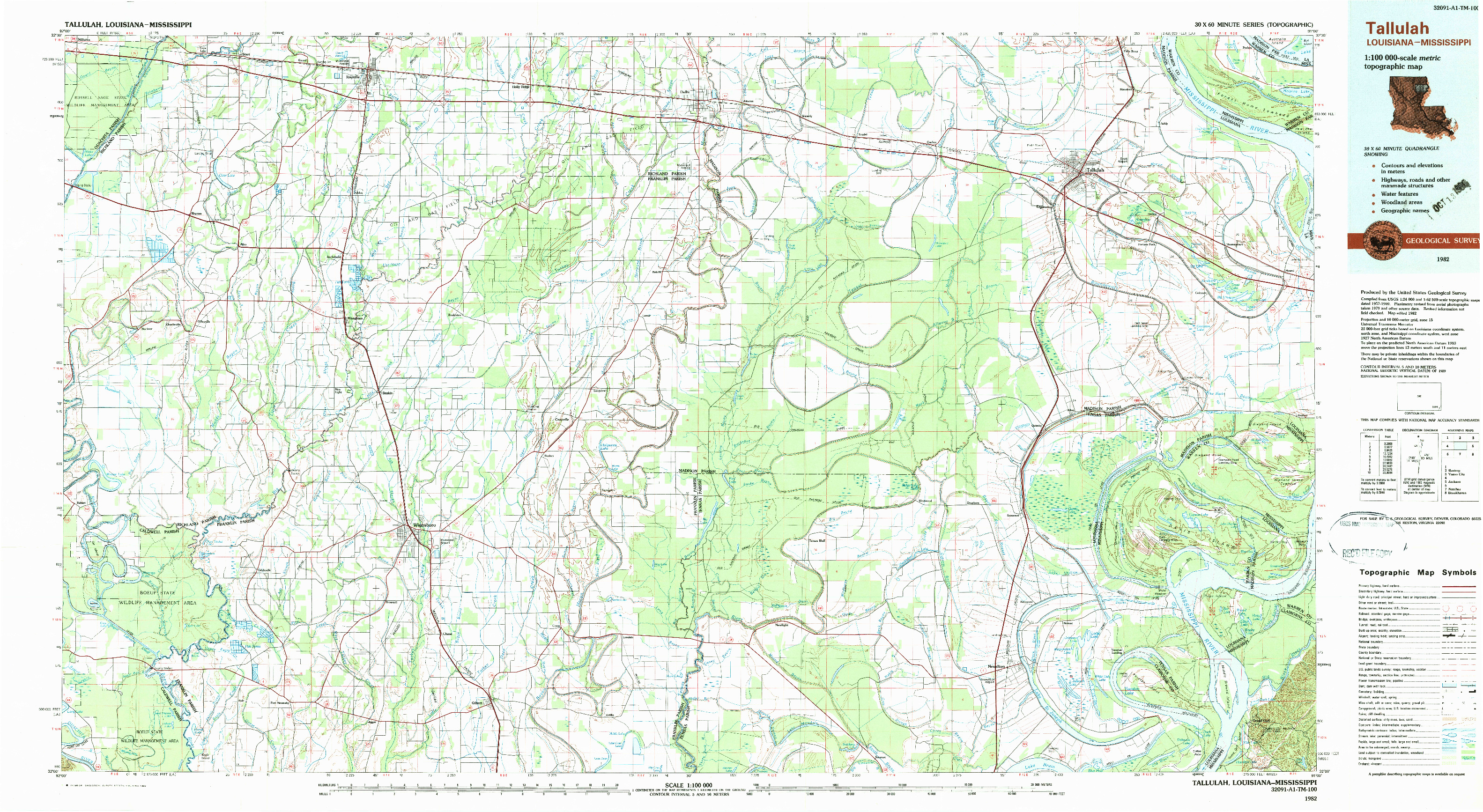 USGS 1:100000-SCALE QUADRANGLE FOR TALLULAH, LA 1982