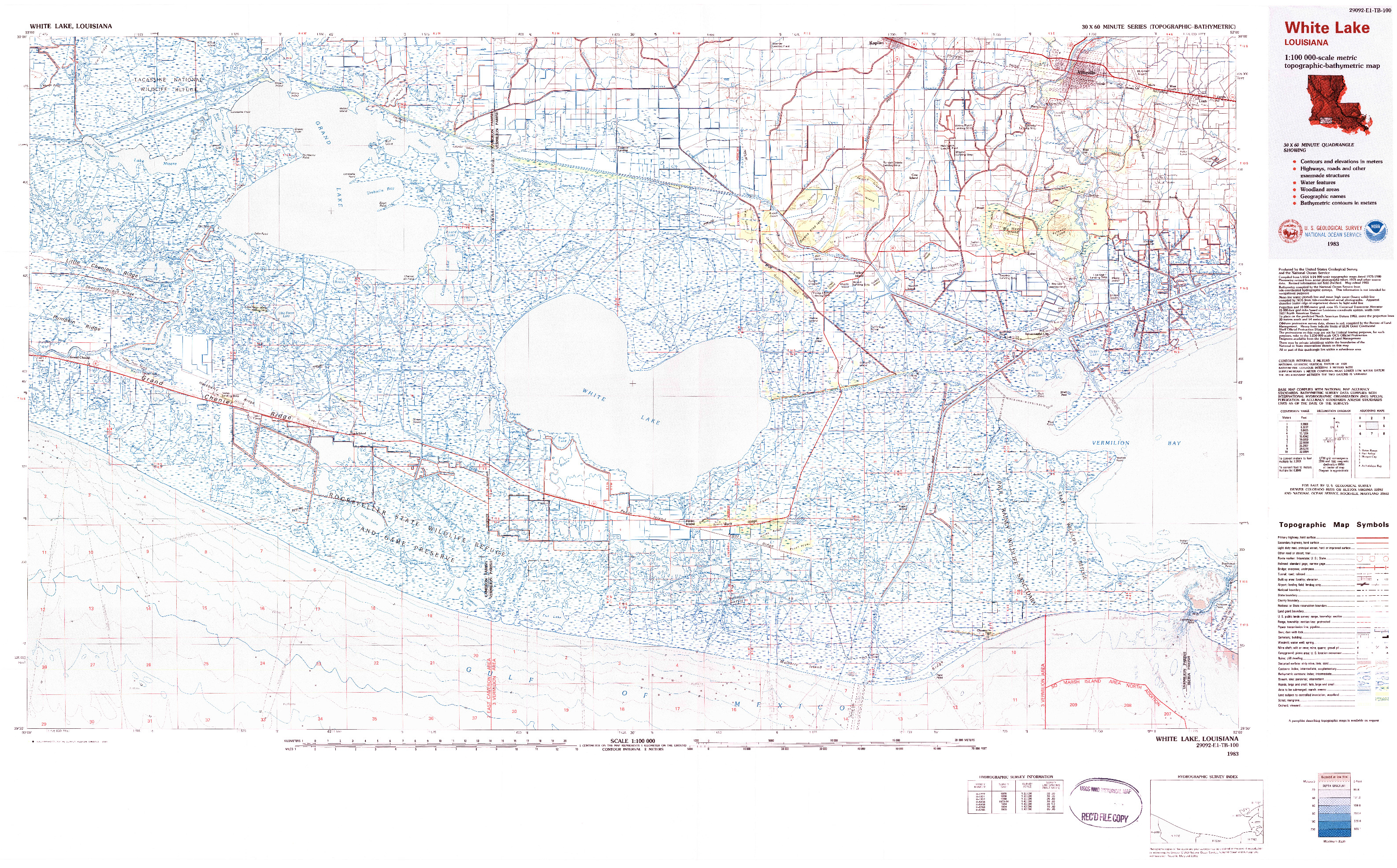 USGS 1:100000-SCALE QUADRANGLE FOR WHITE LAKE, LA 1983