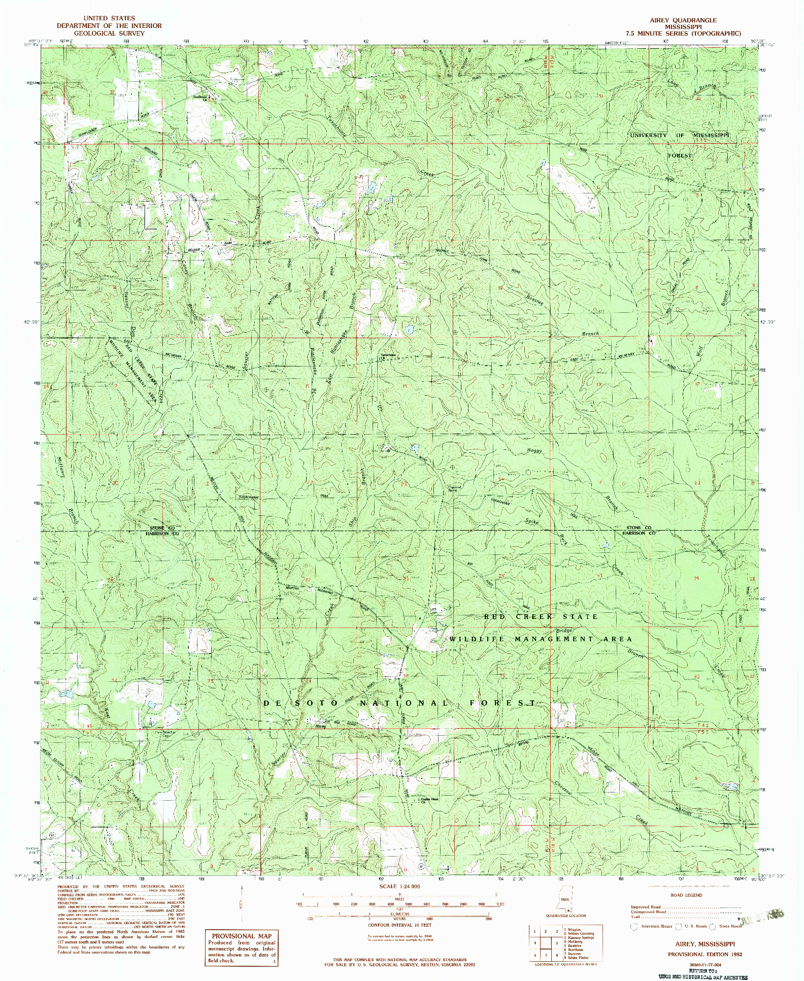 USGS 1:24000-SCALE QUADRANGLE FOR AIREY, MS 1982