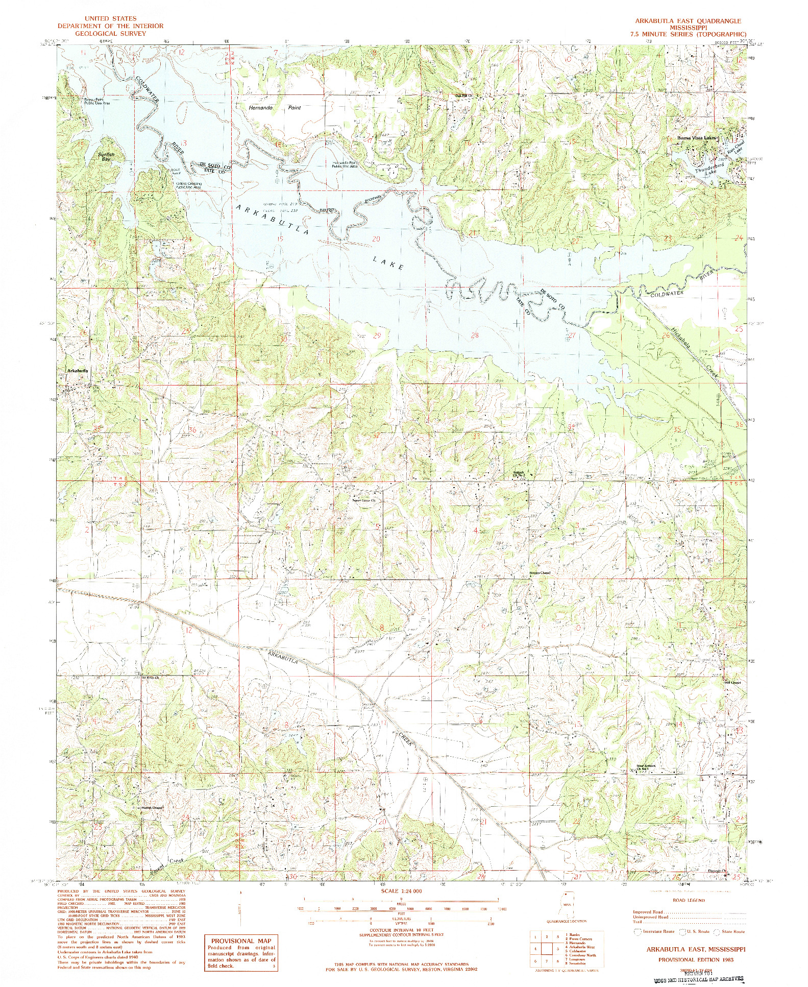 USGS 1:24000-SCALE QUADRANGLE FOR ARKABUTLA EAST, MS 1983