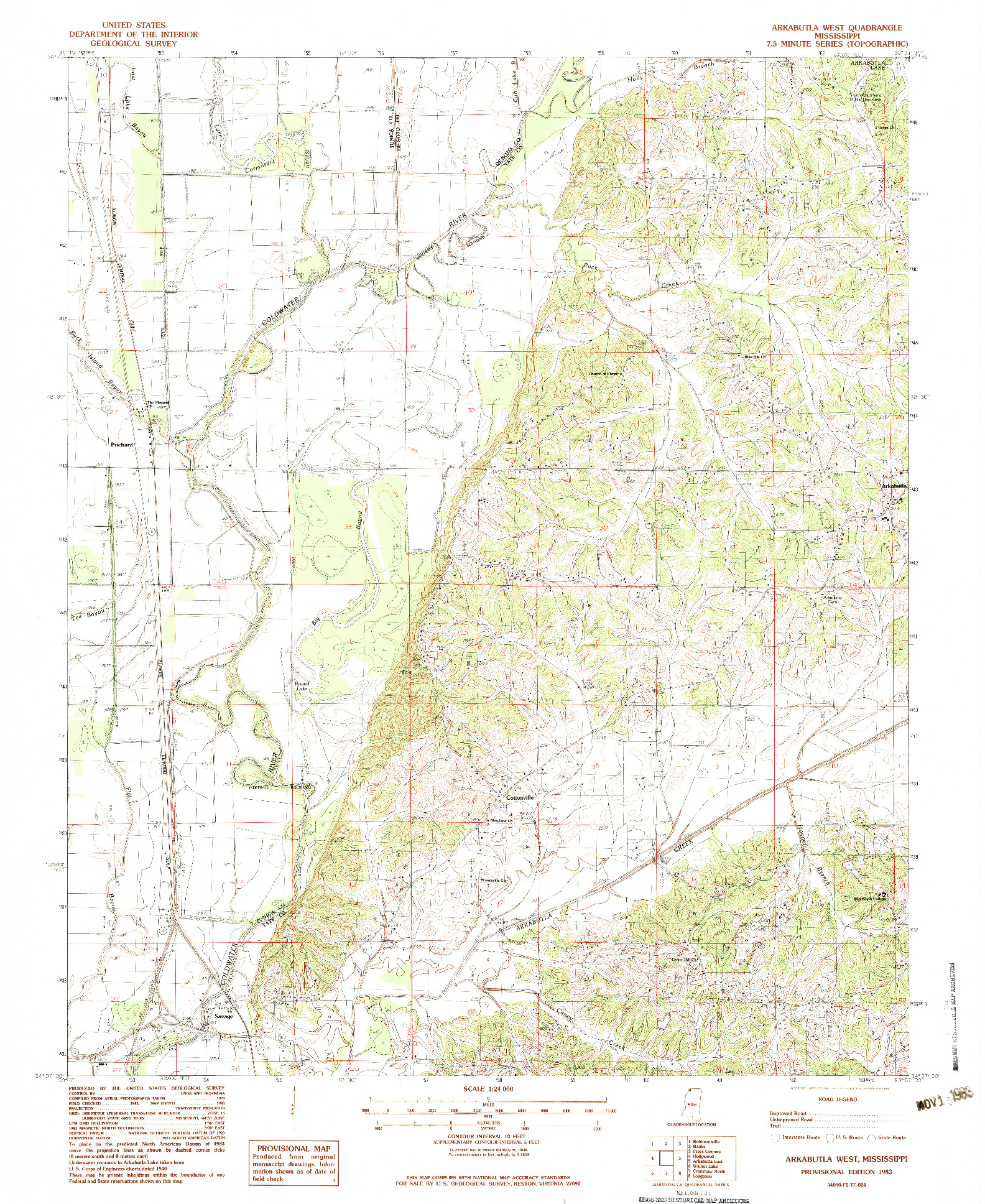 USGS 1:24000-SCALE QUADRANGLE FOR ARKABUTLA WEST, MS 1983