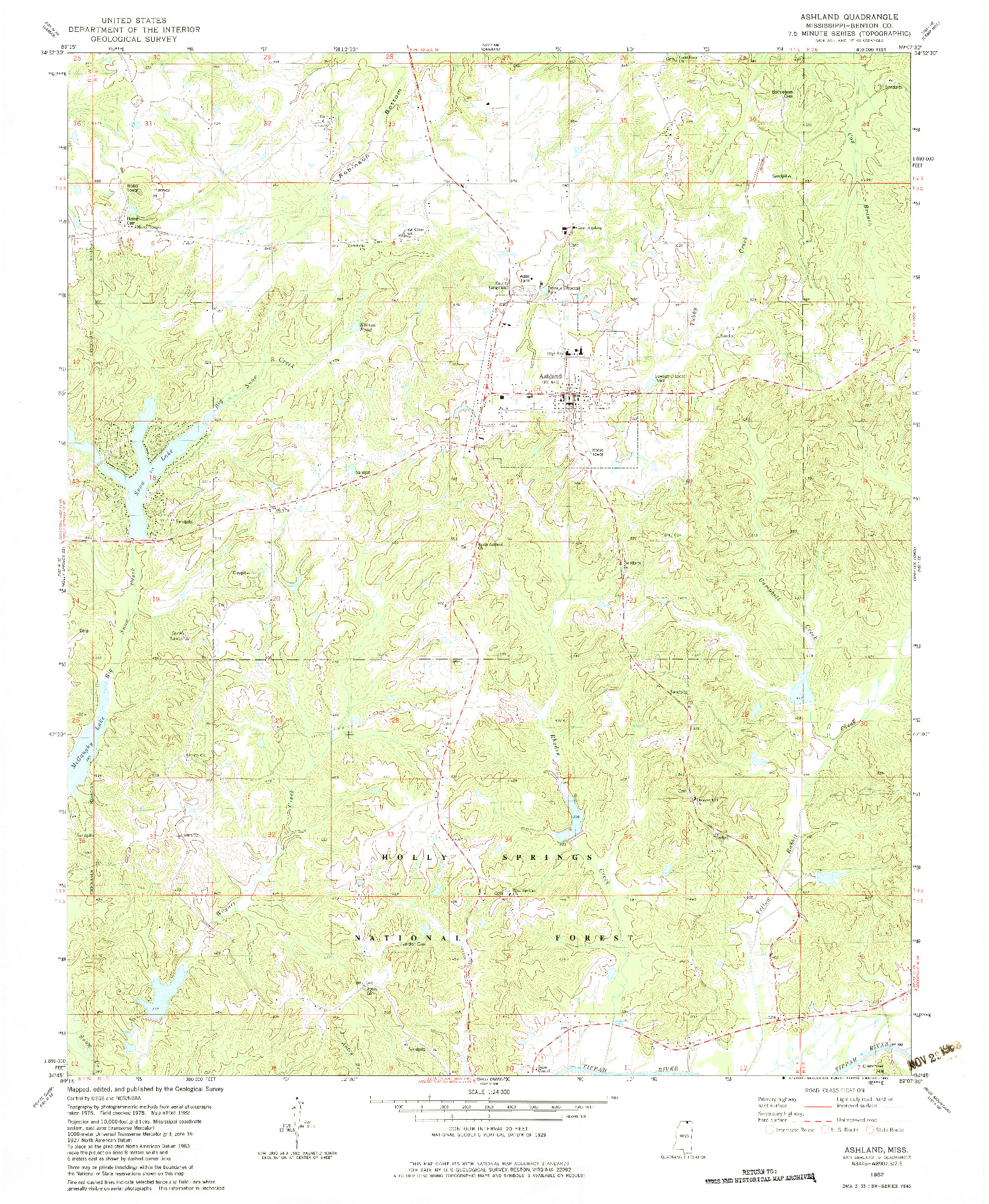 USGS 1:24000-SCALE QUADRANGLE FOR ASHLAND, MS 1982
