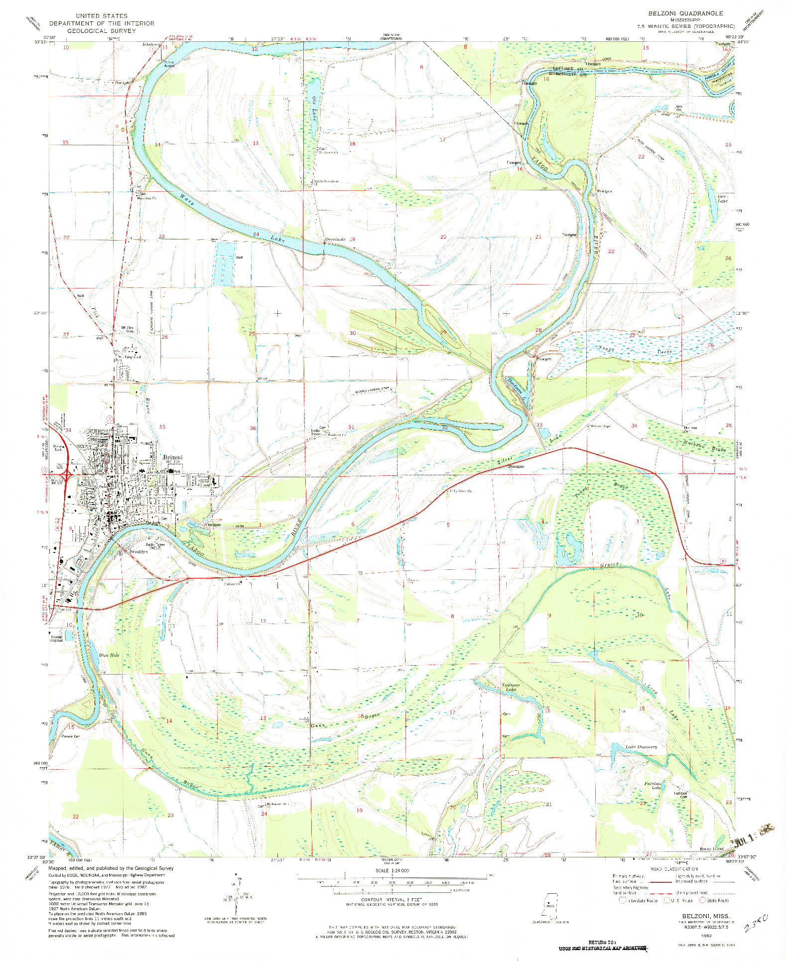 USGS 1:24000-SCALE QUADRANGLE FOR BELZONI, MS 1982