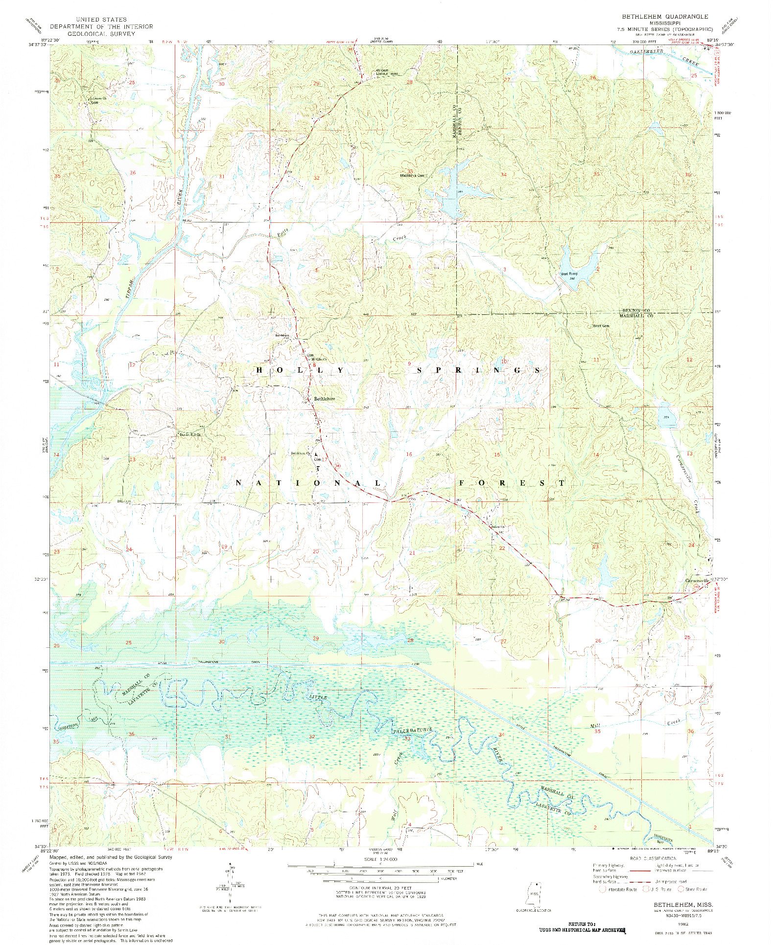 USGS 1:24000-SCALE QUADRANGLE FOR BETHLEHEM, MS 1982